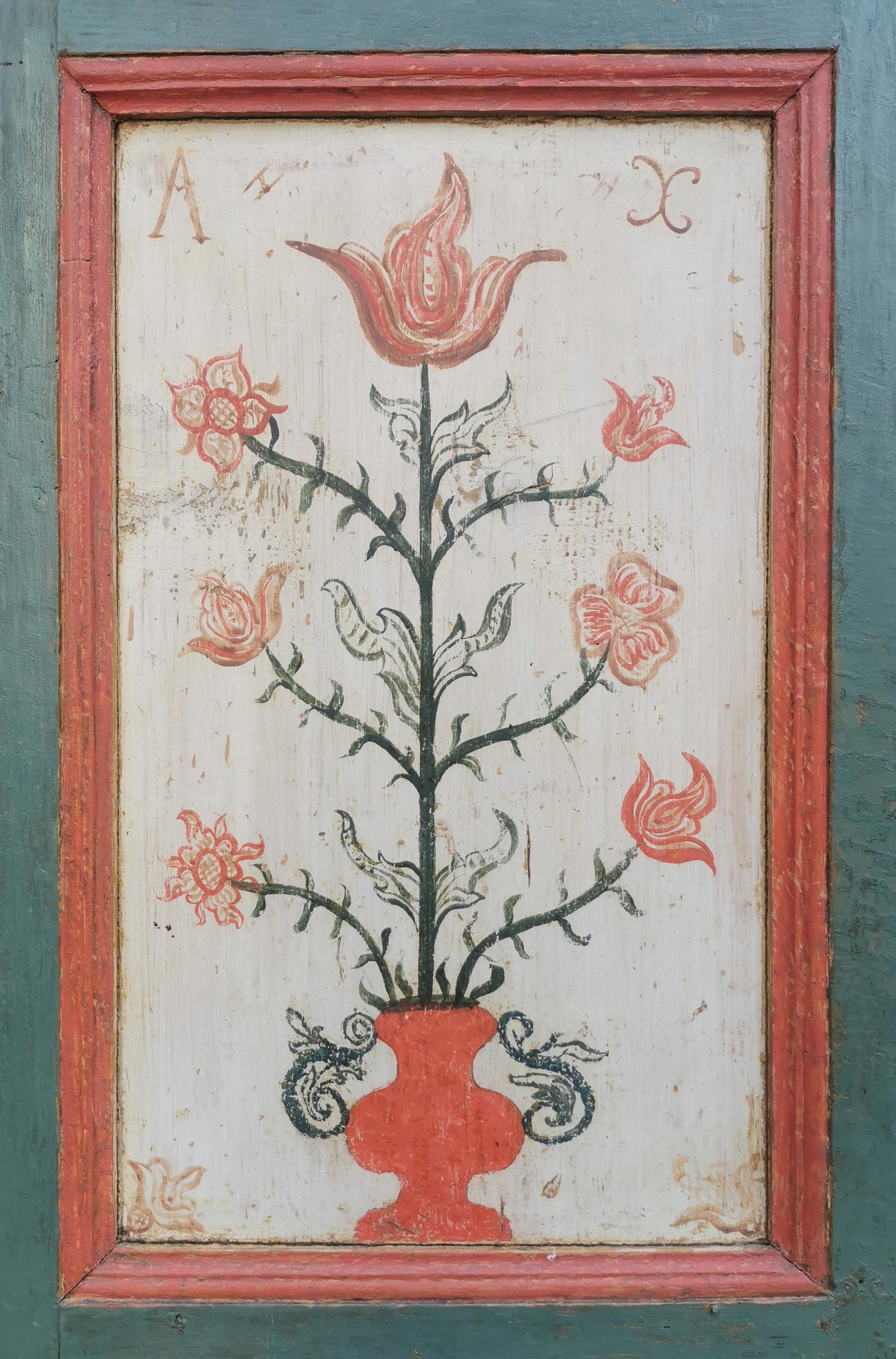Armoire peinte à fleurs vertes 1782 Bon état - En vente à Albignasego, IT