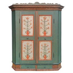 Antique 1782 Green Floral Painted Wardrobe