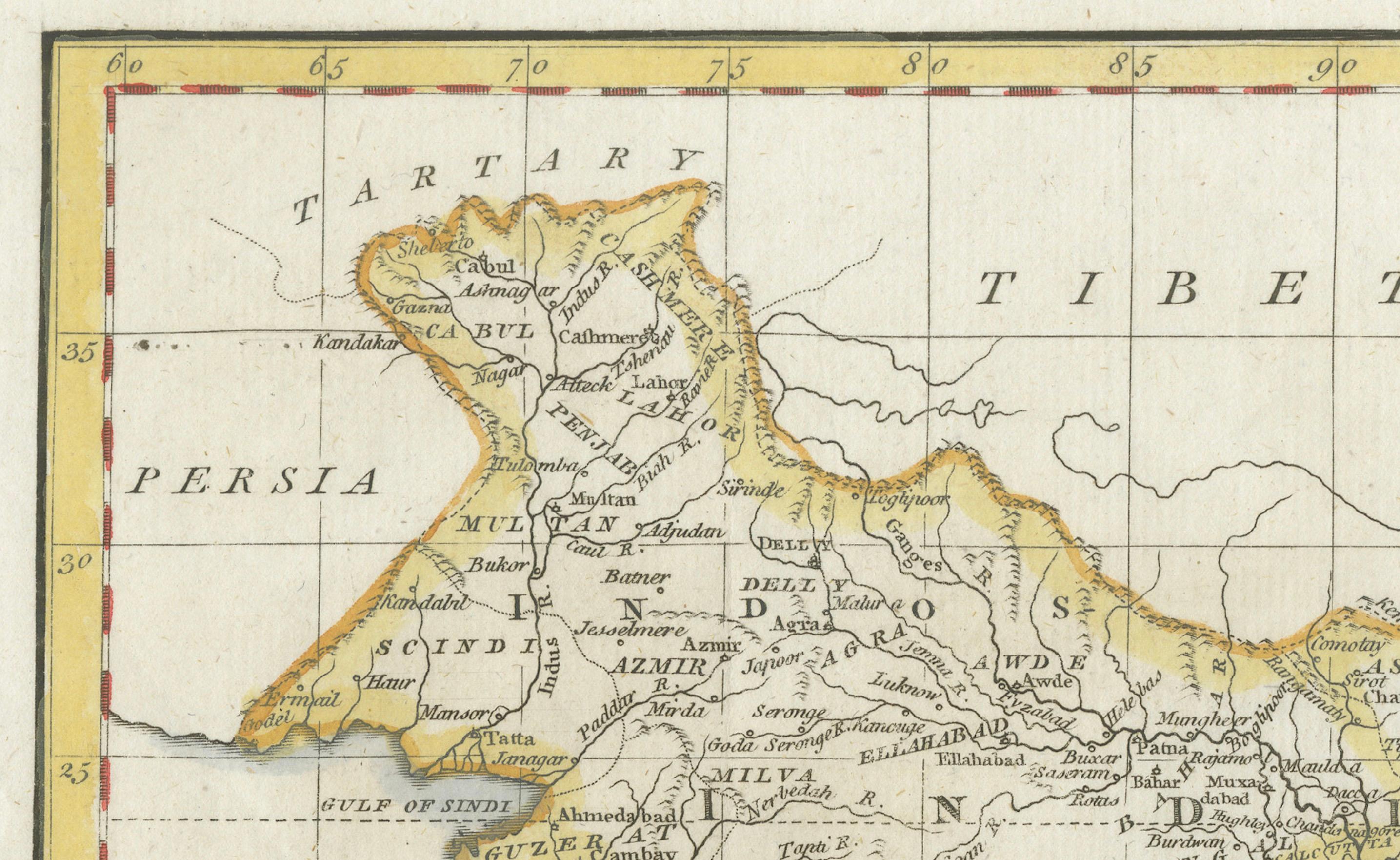 1782 Mapa de las Indias Orientales - India, Siam, Filipinas, Java, Borneo, Ganges Grabado en venta
