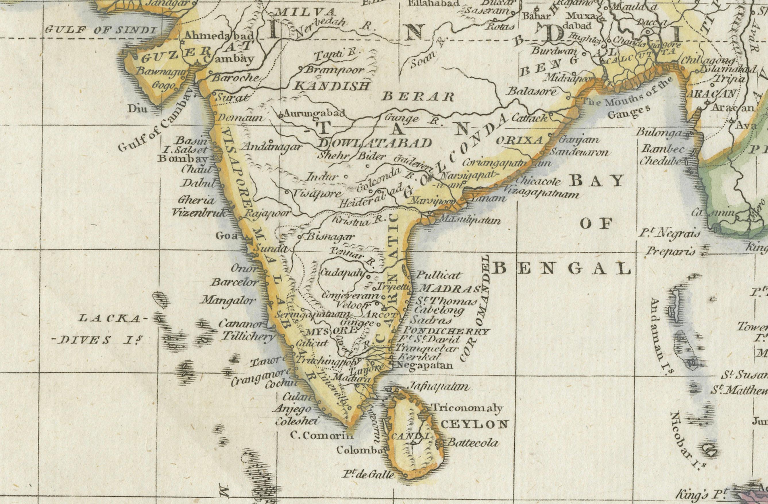 1782 Mapa de las Indias Orientales - India, Siam, Filipinas, Java, Borneo, Ganges en Bueno estado para la venta en Langweer, NL