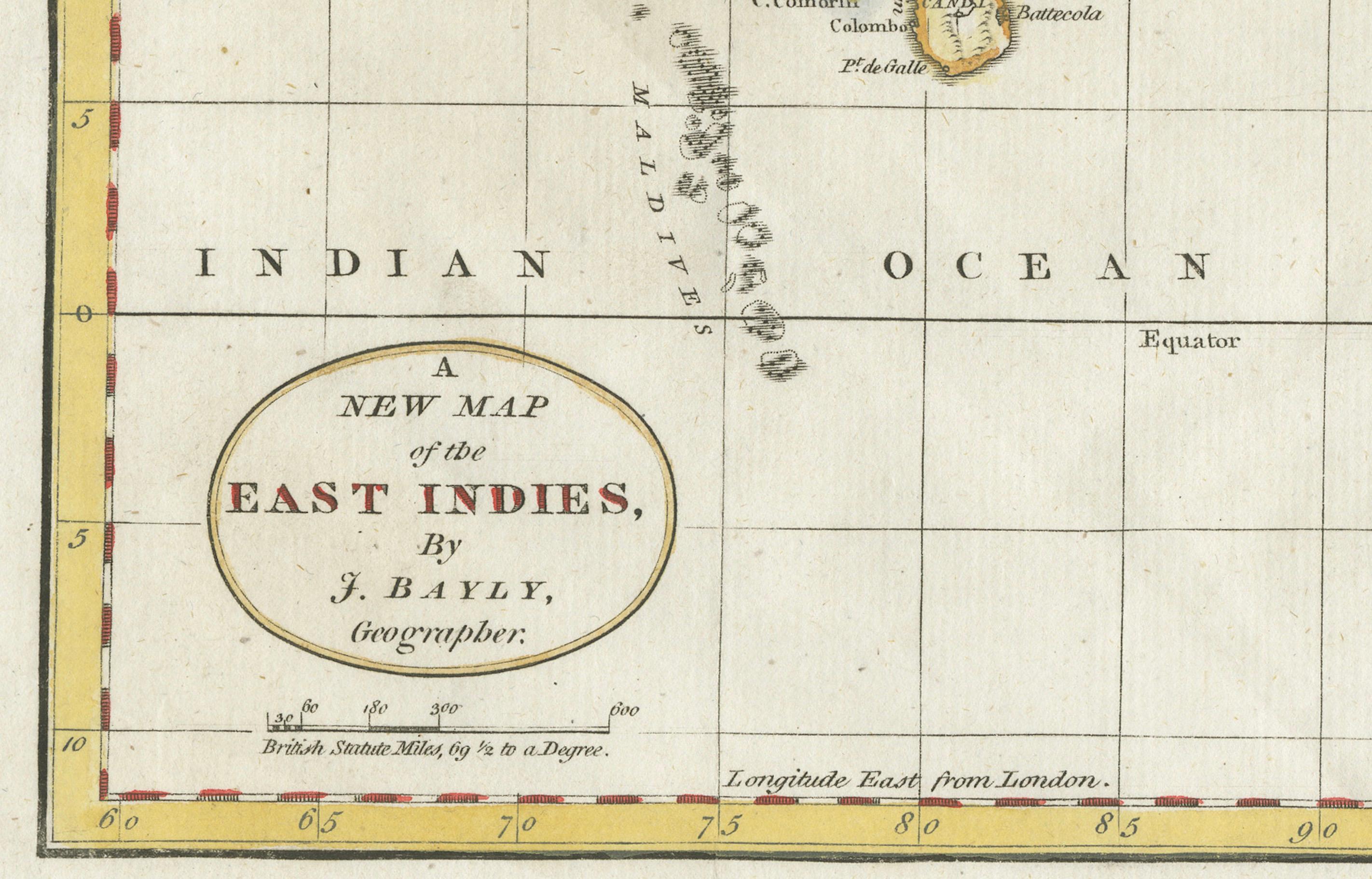1782 Mapa de las Indias Orientales - India, Siam, Filipinas, Java, Borneo, Ganges finales del siglo XVIII en venta
