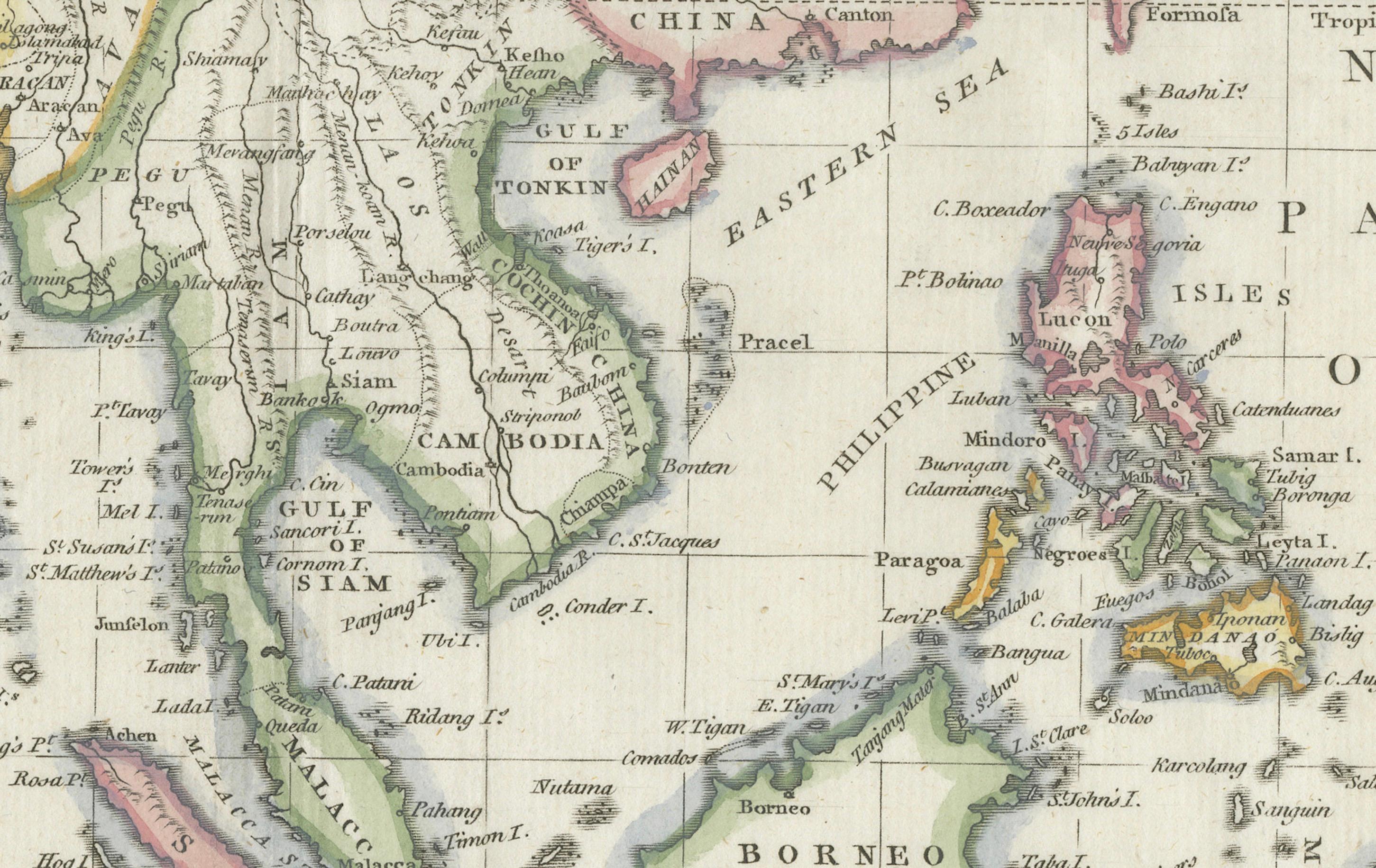 1782 Mapa de las Indias Orientales - India, Siam, Filipinas, Java, Borneo, Ganges Papel en venta