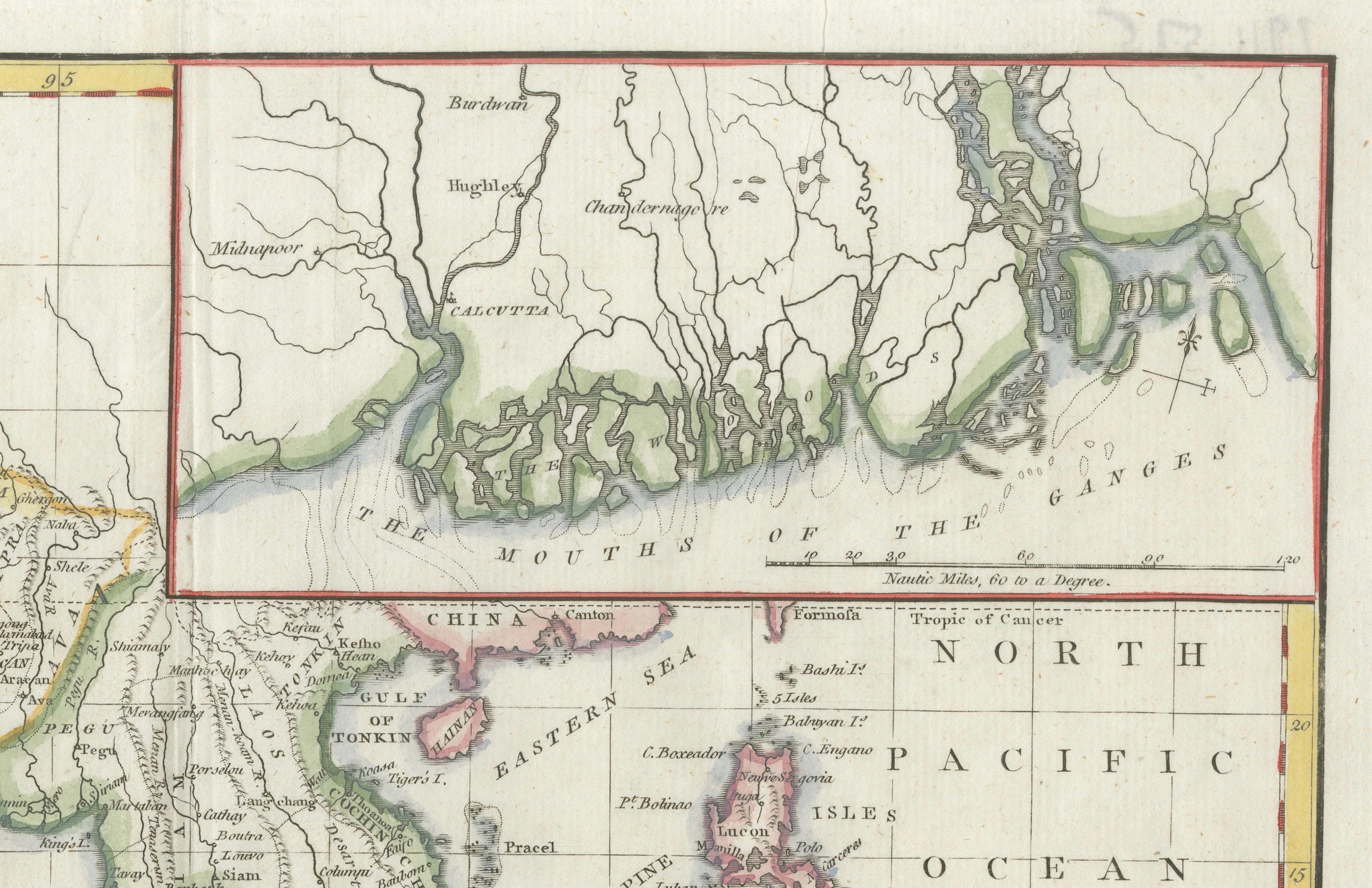 1782 Mapa de las Indias Orientales - India, Siam, Filipinas, Java, Borneo, Ganges en venta 2