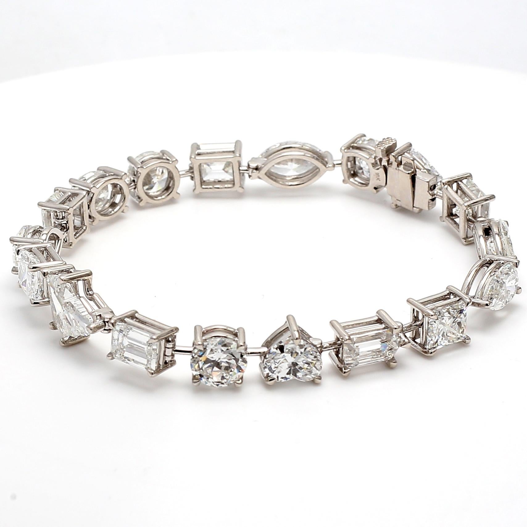 17.83 Carat Mix Cut D-G SI1-I1 GIA Diamond 18 Karat White Gold Tennis Bracelet For Sale 6