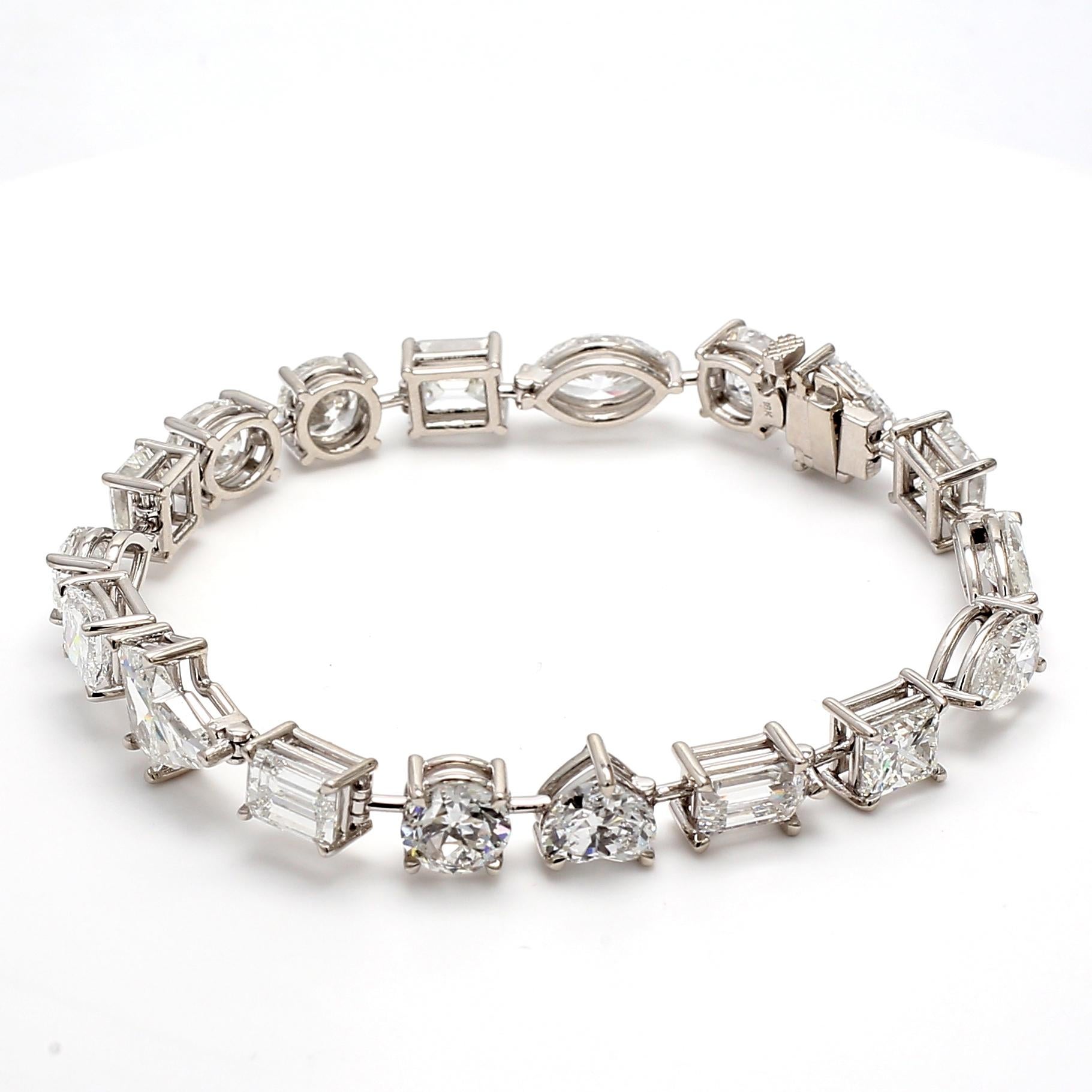 17.83 Carat Mix Cut D-G SI1-I1 GIA Diamond 18 Karat White Gold Tennis Bracelet For Sale 10