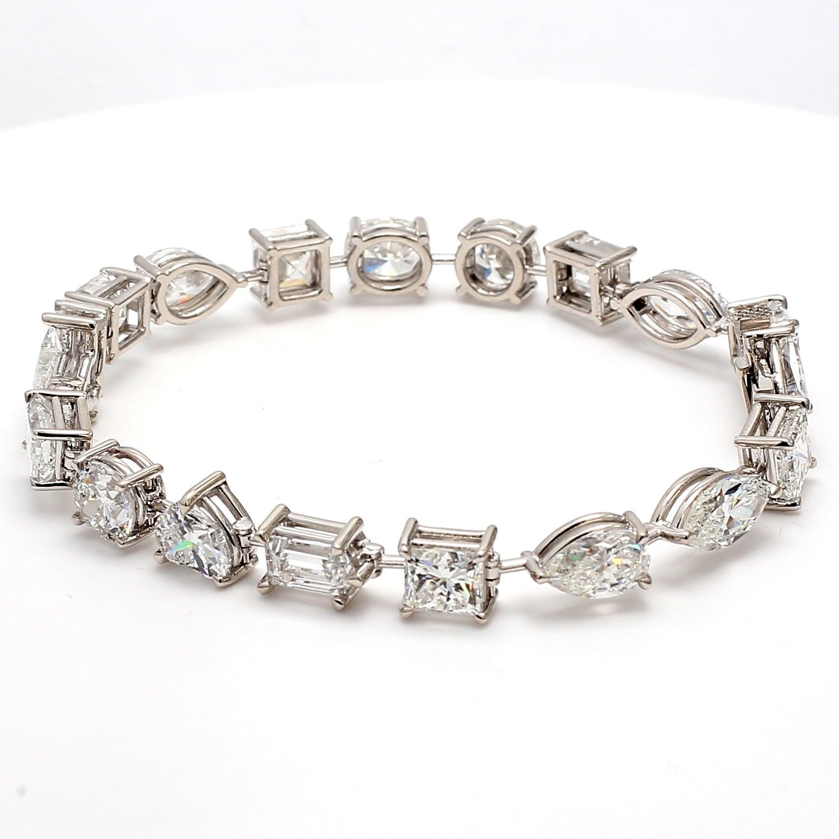 Round Cut 17.83 Carat Mix Cut D-G SI1-I1 GIA Diamond 18 Karat White Gold Tennis Bracelet For Sale