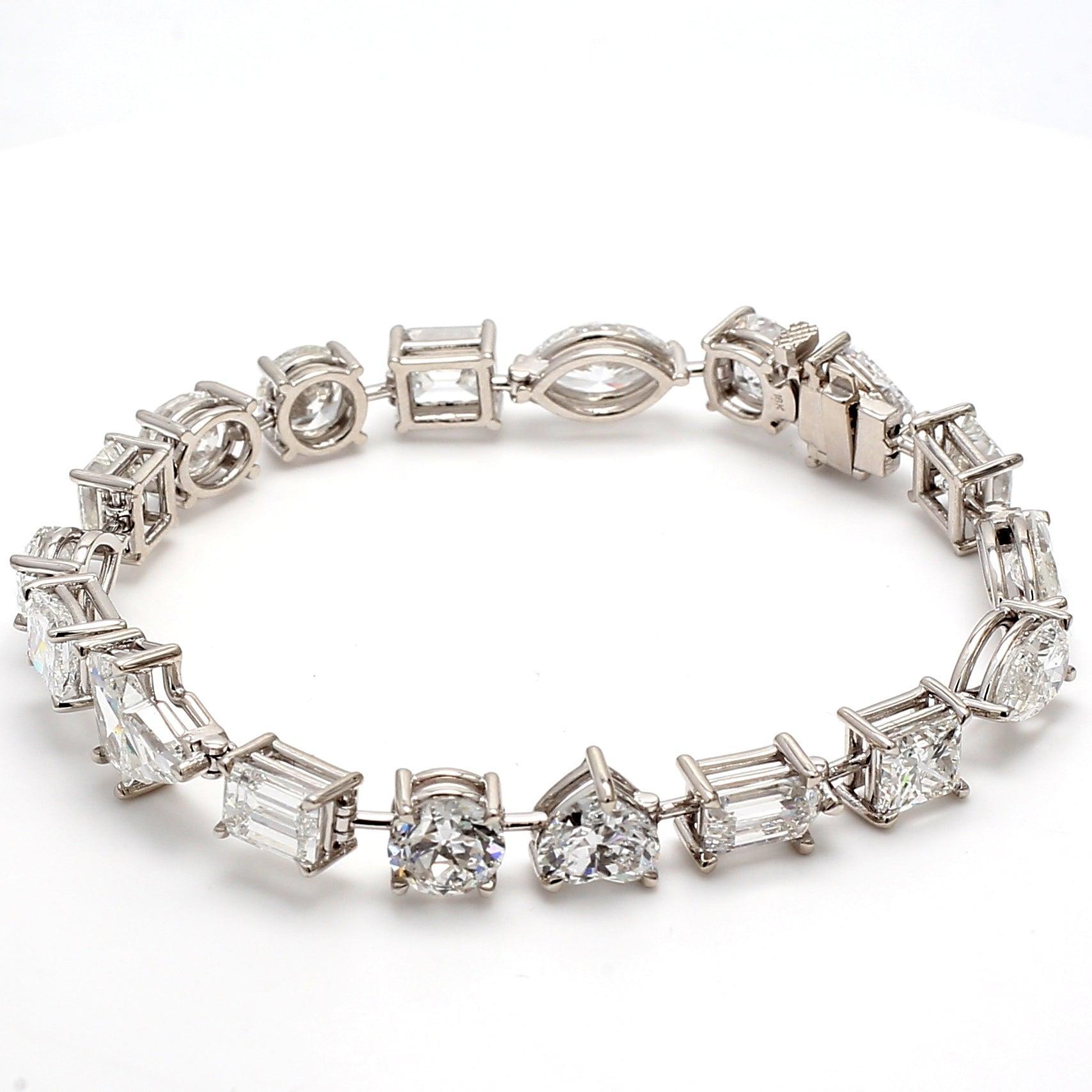 17.83 Carat Mix Cut D-G SI1-I1 GIA Diamond 18 Karat White Gold Tennis Bracelet For Sale 1