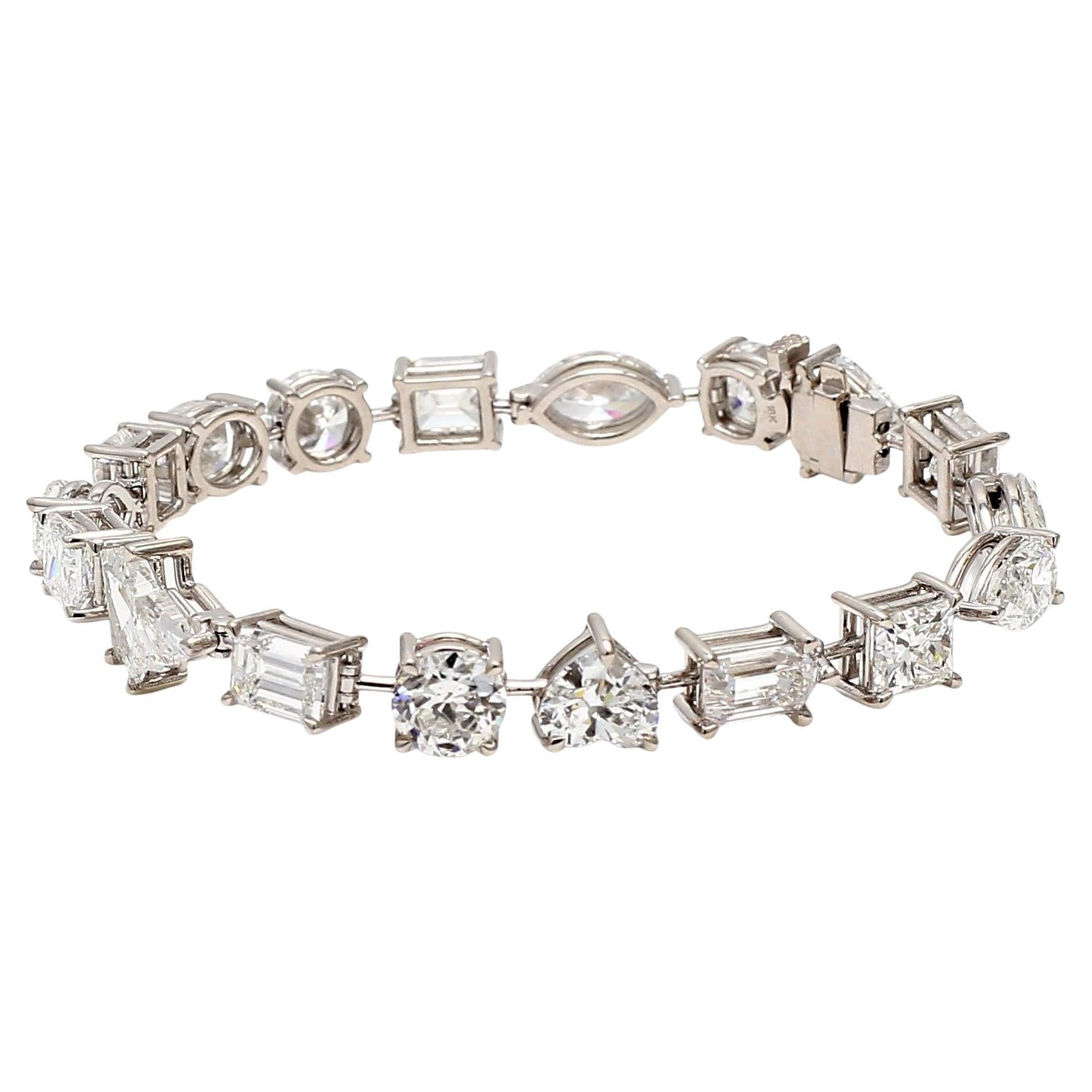 Bracelet tennis en or blanc 18 carats avec diamants taille mixte D-G SI1-I1 GIA de 17,83 carats