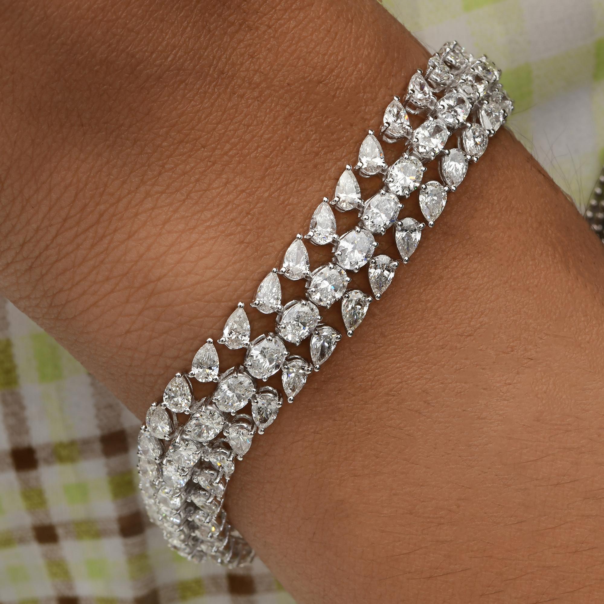 Modern 17.83 Carat SI/H Oval Pear Brilliant Cut Diamond Bracelet 18 Karat White Gold For Sale
