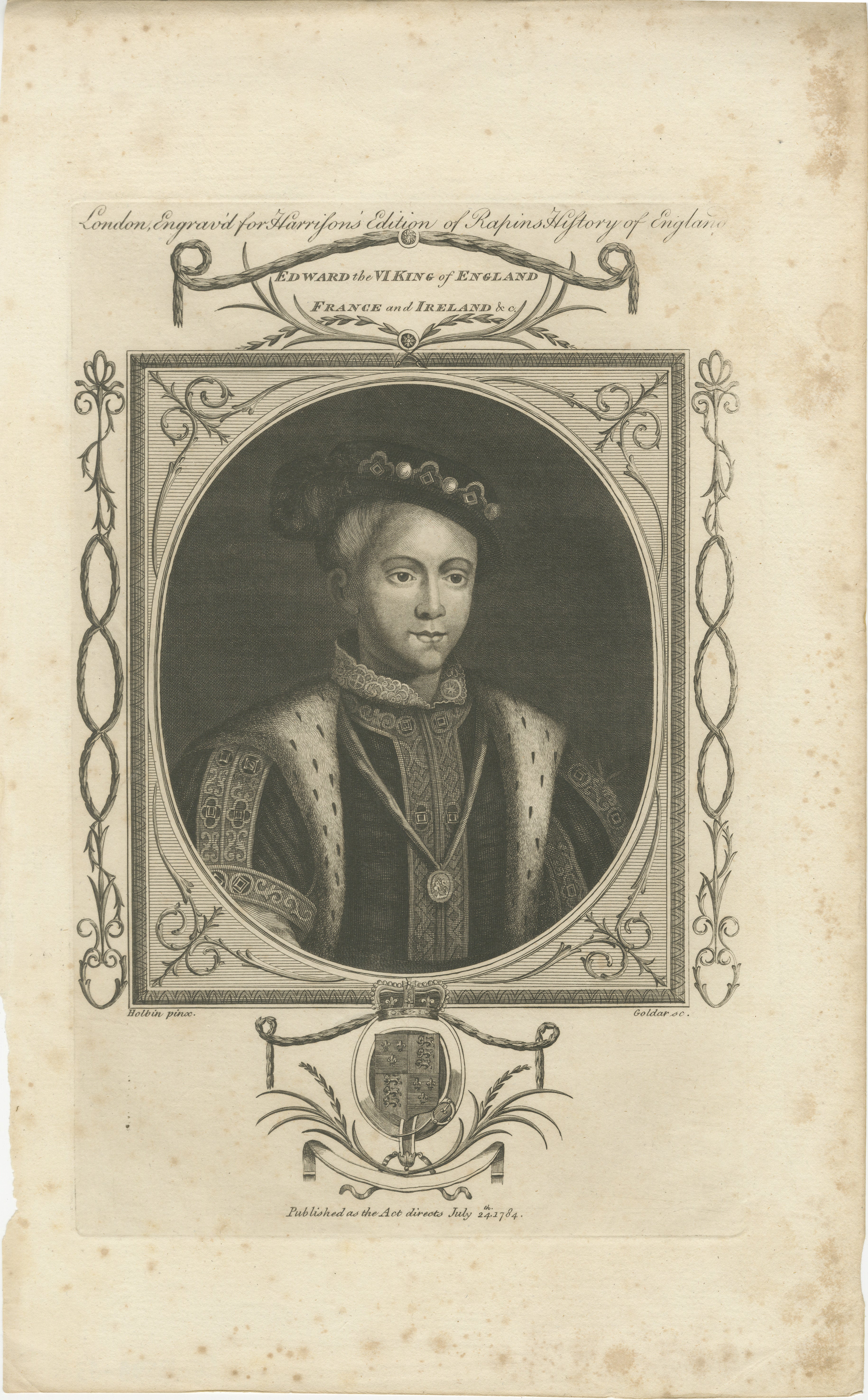 An original antique engraved portrait from Harrington's edition of 