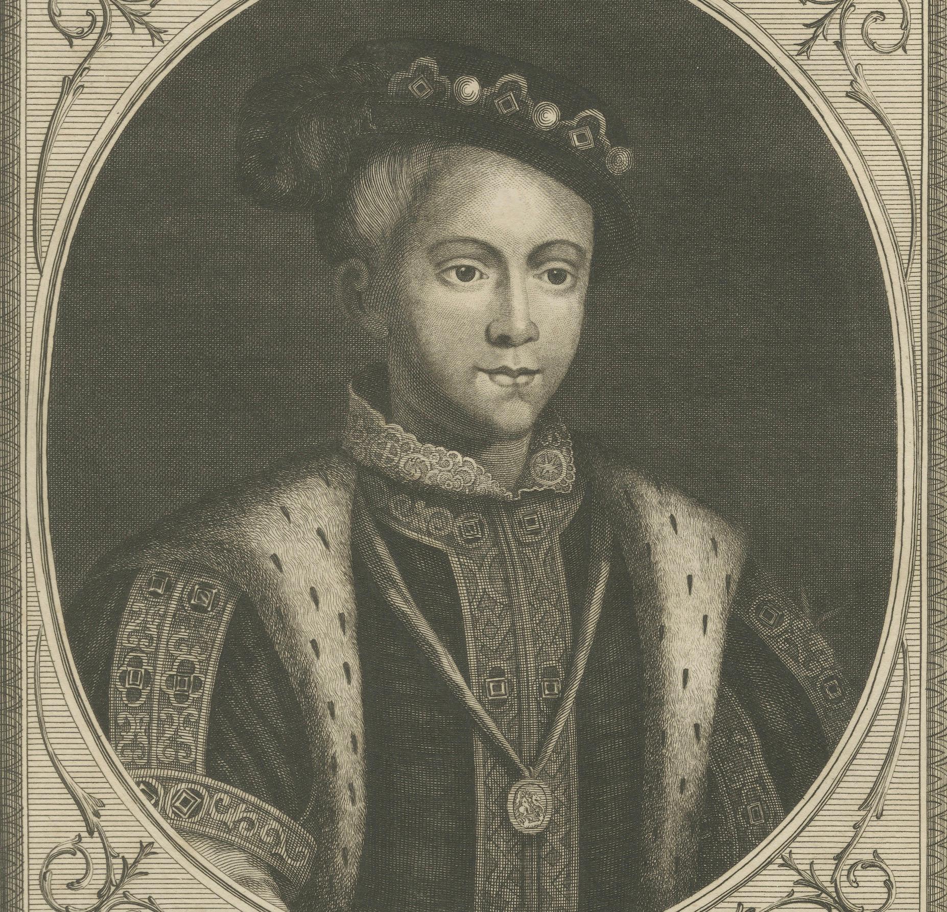 Late 18th Century 1784 Engraved Portrait of Edward VI - Young English Monarch For Sale