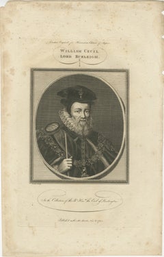 1784 Engraved Portrait of William Cecil, Elizabethan Mastermind