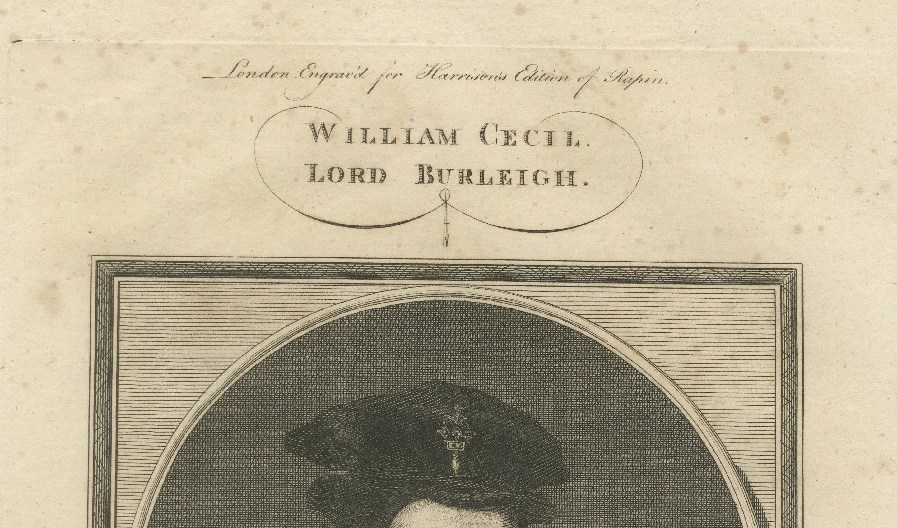 Late 18th Century 1784 Engraved Portrait of William Cecil, Elizabethan Mastermind For Sale