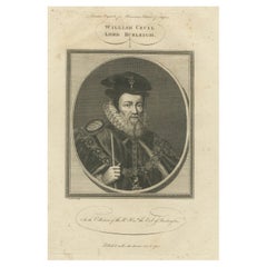 1784 Engraved Portrait of William Cecil, Elizabethan Mastermind