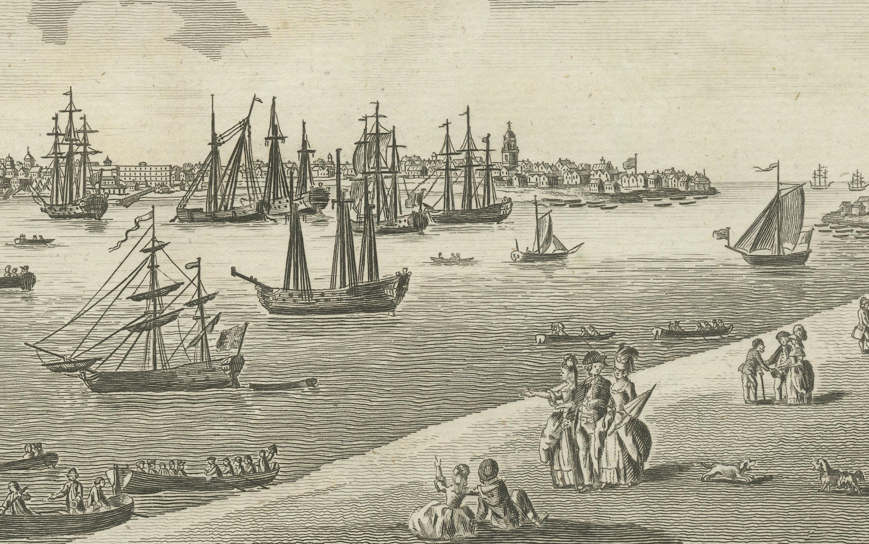 Fine XVIII secolo 1784 Vista del porto di Portsmouth e del castello di Dartmouth di Walpoole in vendita