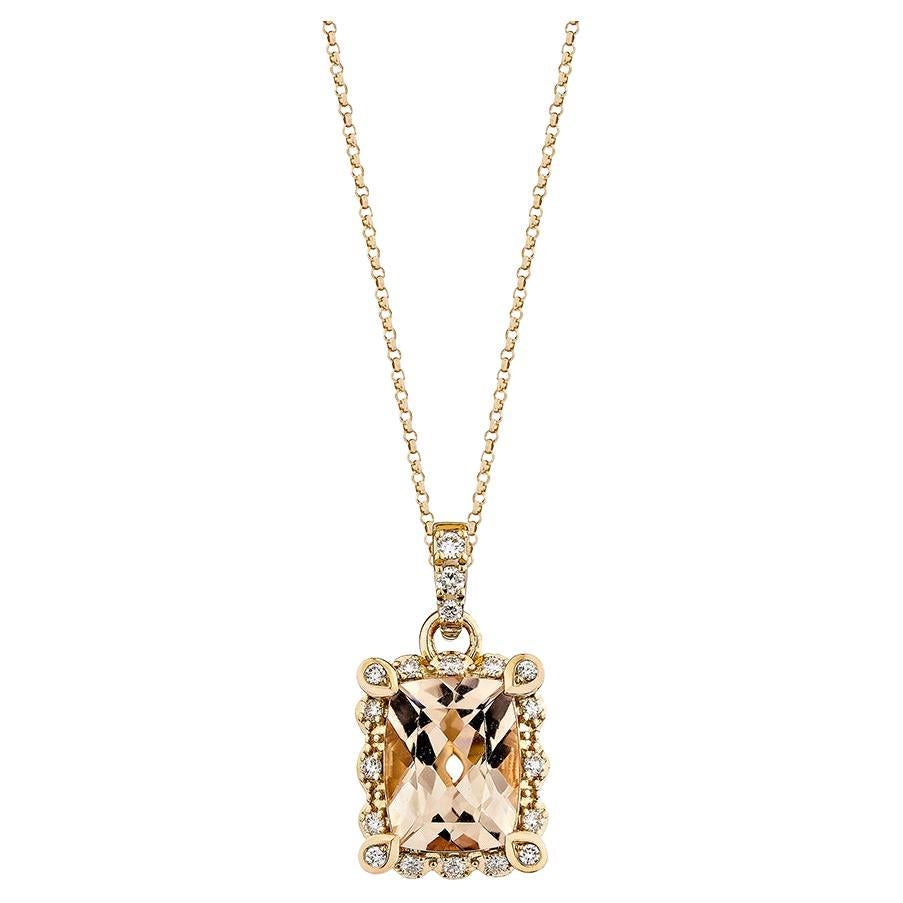 Pendentif Morganite de 1,785 carats en or rose 18 carats avec diamant blanc. en vente