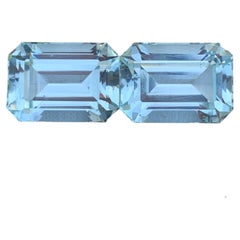 17.85 Carat Natural Loose Aquamarine Pair Emerald Shape Gemstone