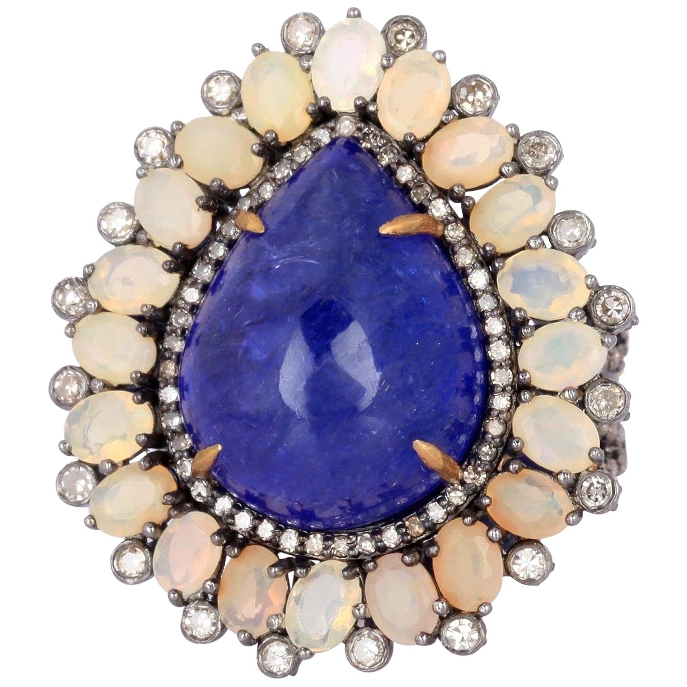 For Sale:  17.85 Carat Tanzanite Opal Diamond Ring
