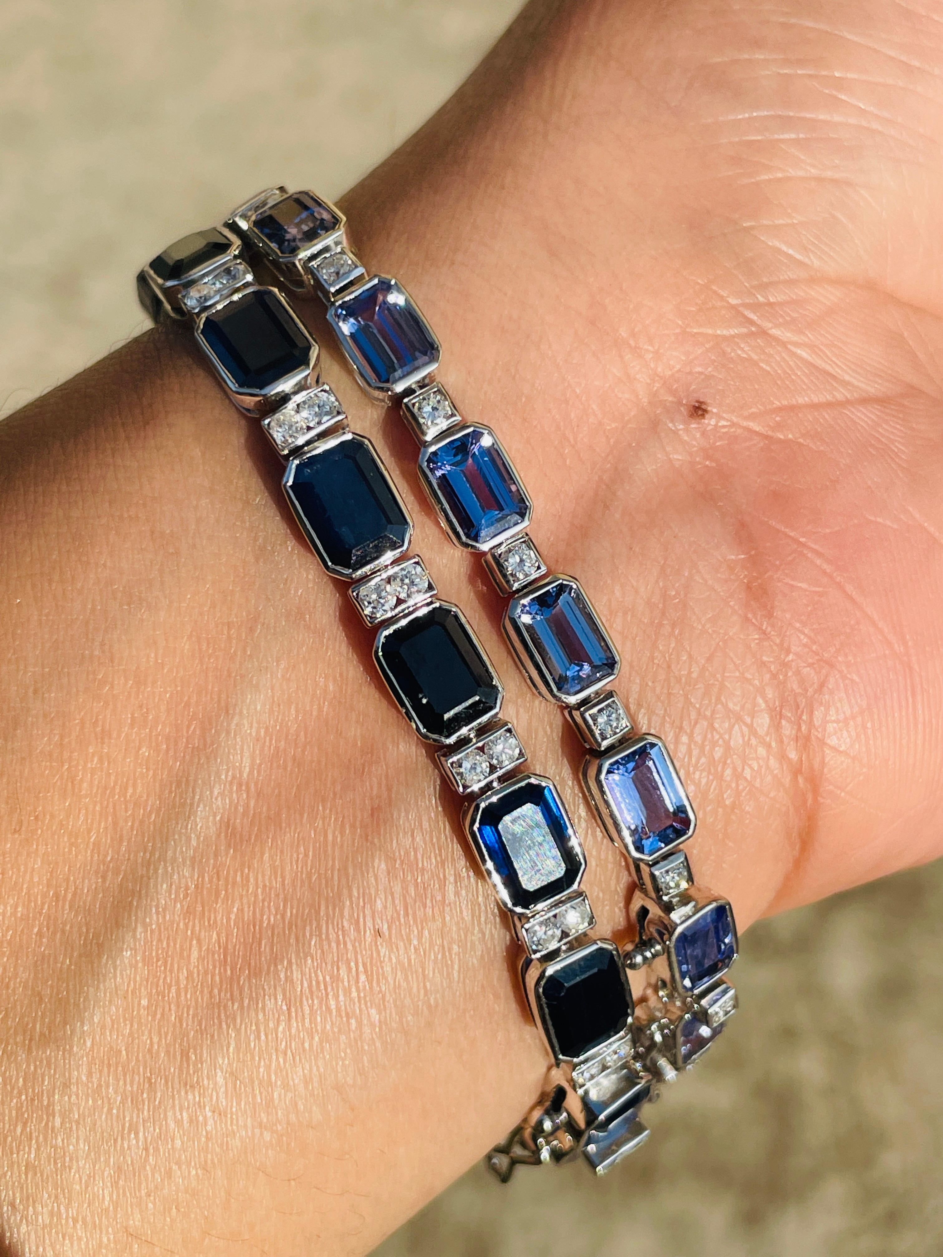 De las mujeres Pulsera de zafiro azul de 17,85 qt en oro blanco de 18 quilates con diamantes engastados en garras en venta