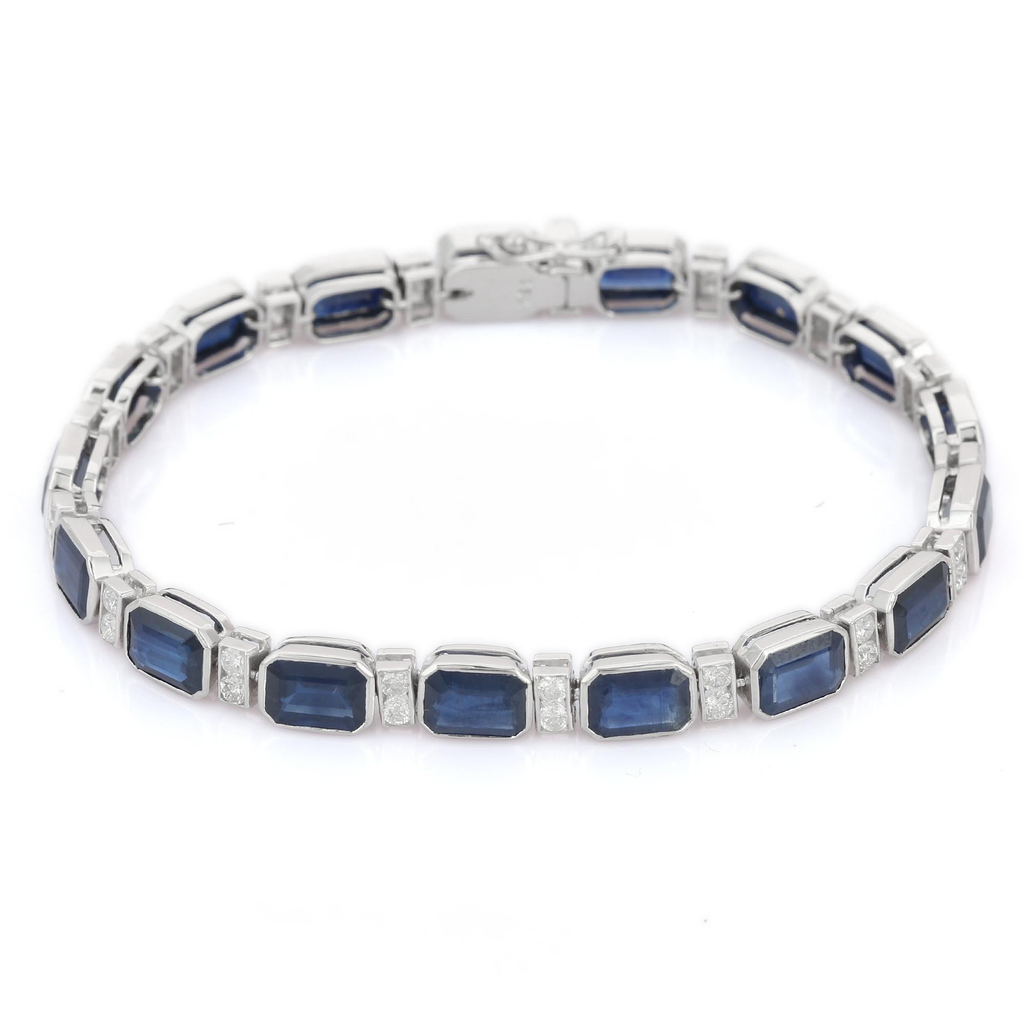 Pulsera de zafiro azul de 17,85 qt en oro blanco de 18 quilates con diamantes engastados en garras en venta 1