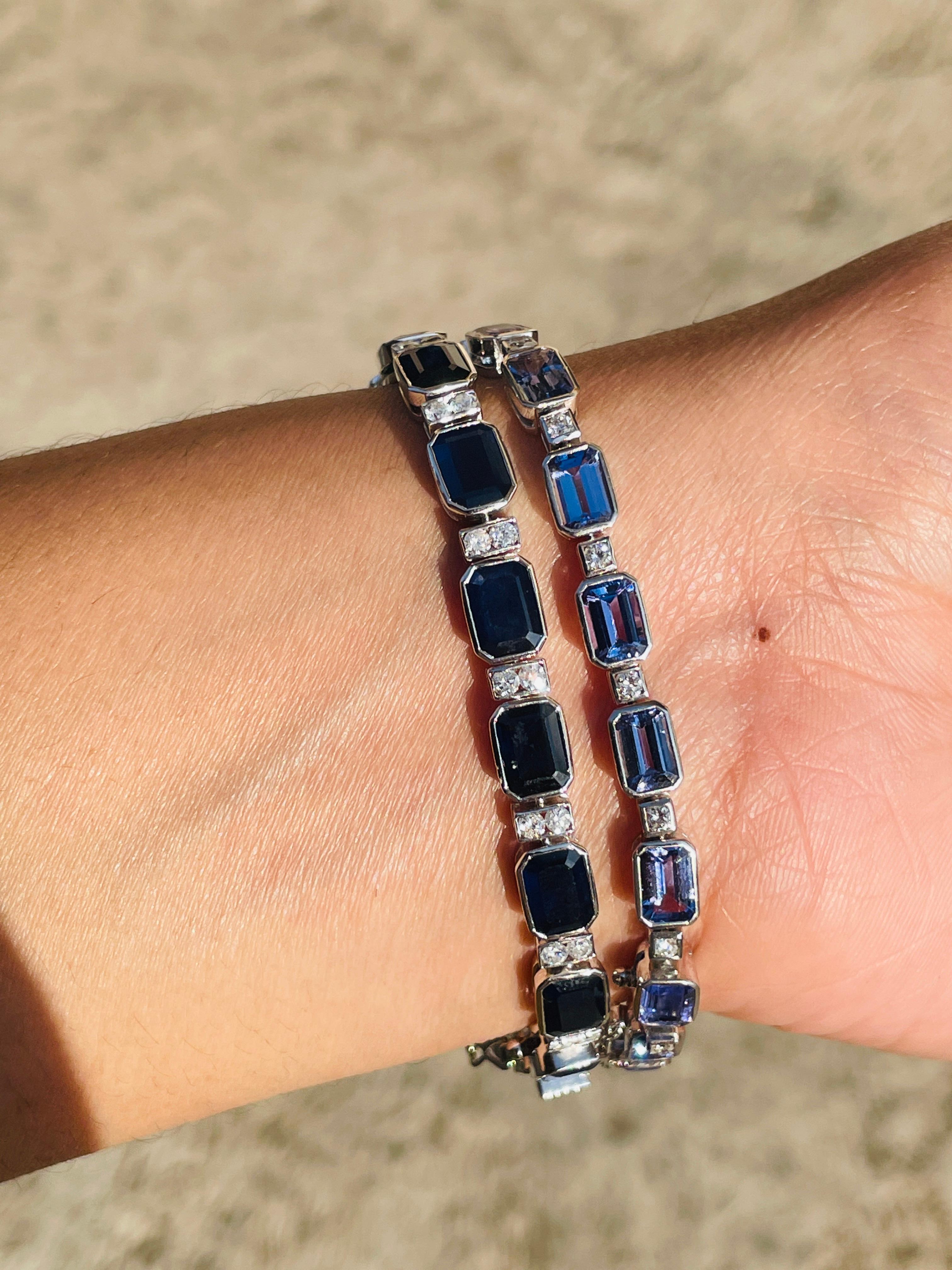 Pulsera de zafiro azul de 17,85 qt en oro blanco de 18 quilates con diamantes engastados en garras en venta 2