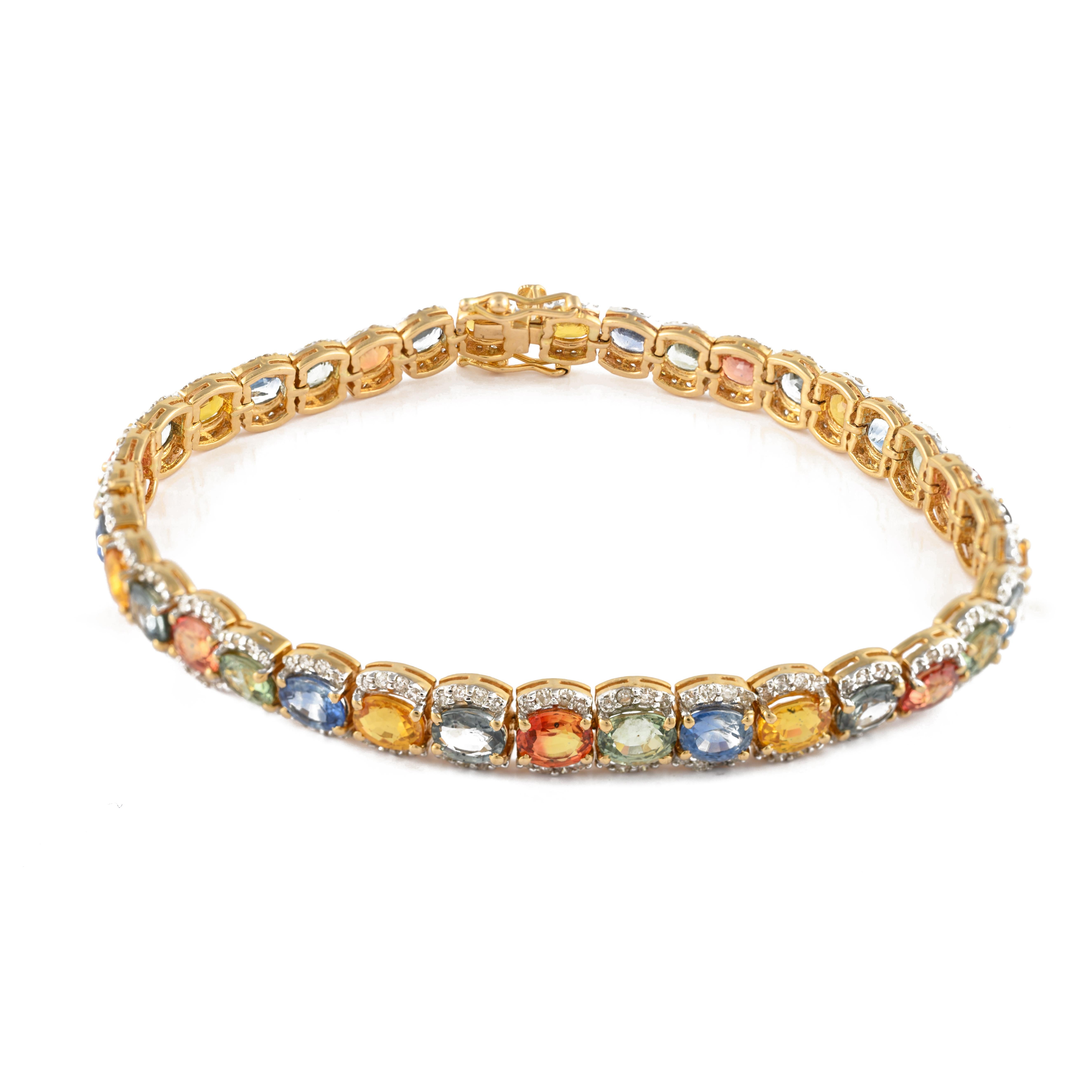Moderne Bracelet tennis de mariage en or jaune 14 carats avec plusieurs saphirs de 17,85 carats et diamants en vente