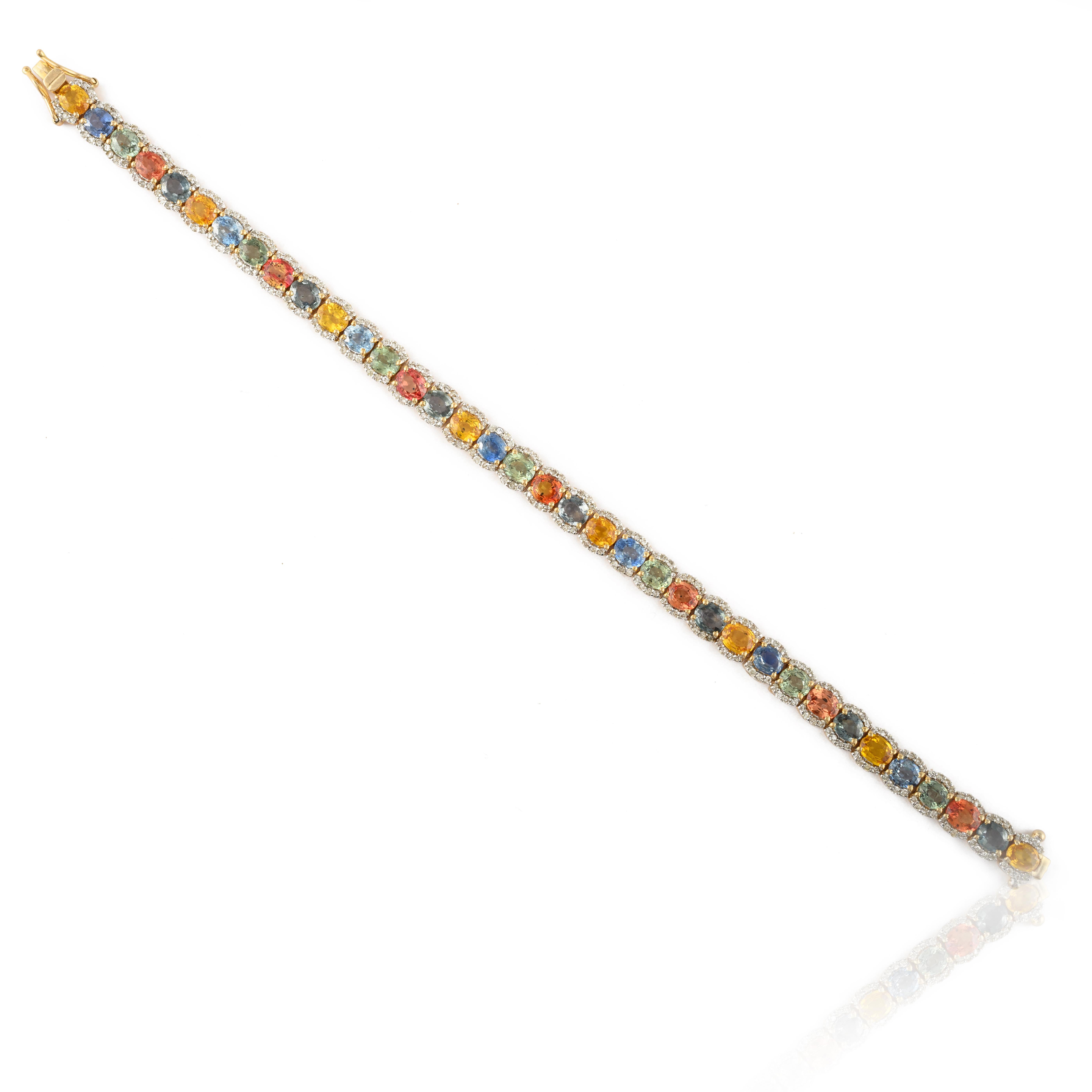 Women's 17.85 ct Multi Sapphire Wedding Tennis Bracelet with Diamonds in 14K Yellow Gold For Sale