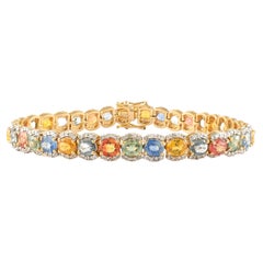 Bracciale tennis multi zaffiro da 17,85 carati con diamanti in oro giallo 14 carati