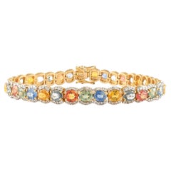 Bracelet tennis de mariage en or jaune 14 carats avec plusieurs saphirs de 17,85 carats et diamants