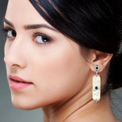 17.85ct Rectangular Shaped Pearl Dangle Earrings With Sapphire & Diamonds
