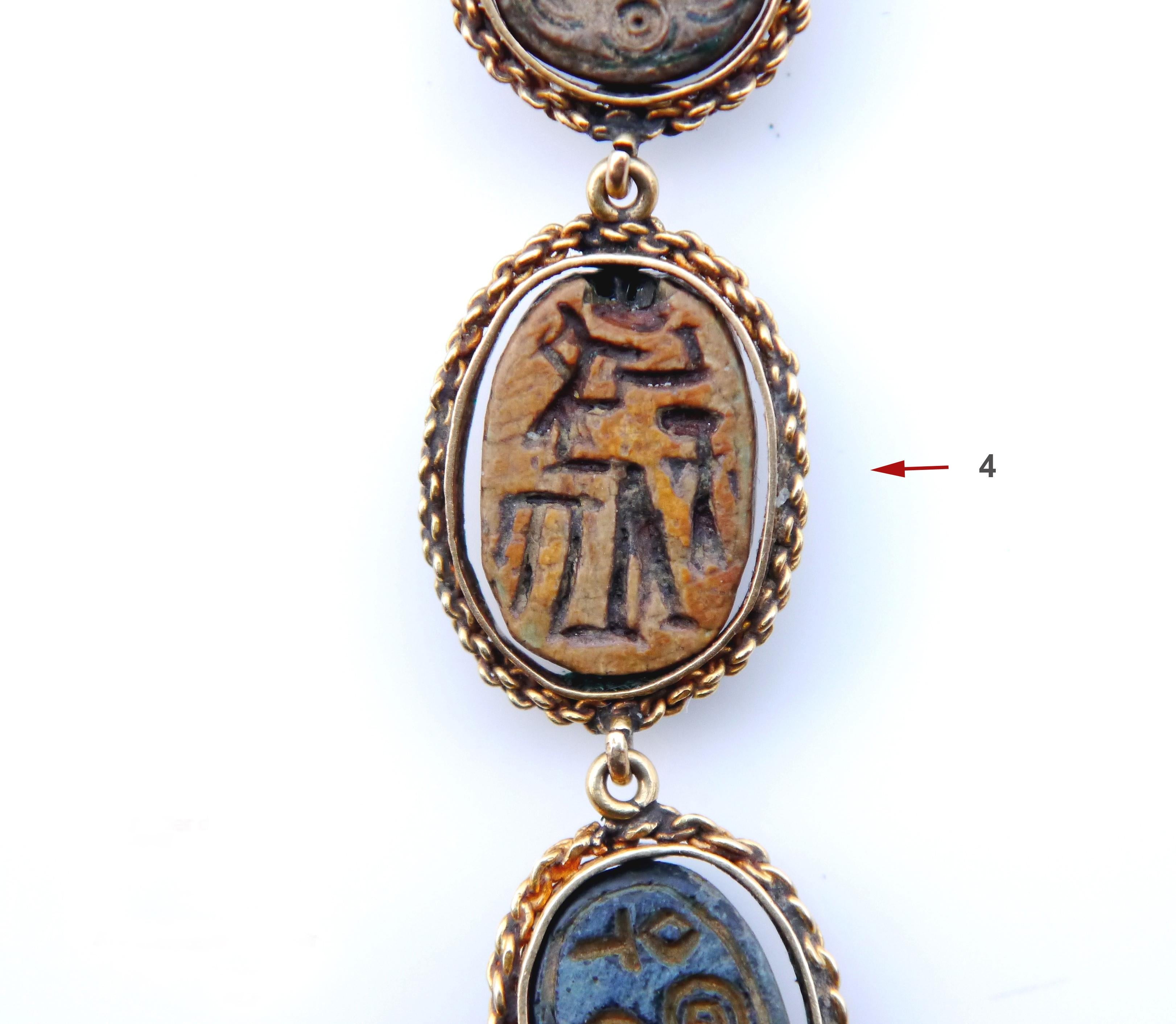 1786 -1567 BC Hyksos Scarabs Egyptian Revival Necklace 18K Gold /37.5cm/51gr For Sale 7