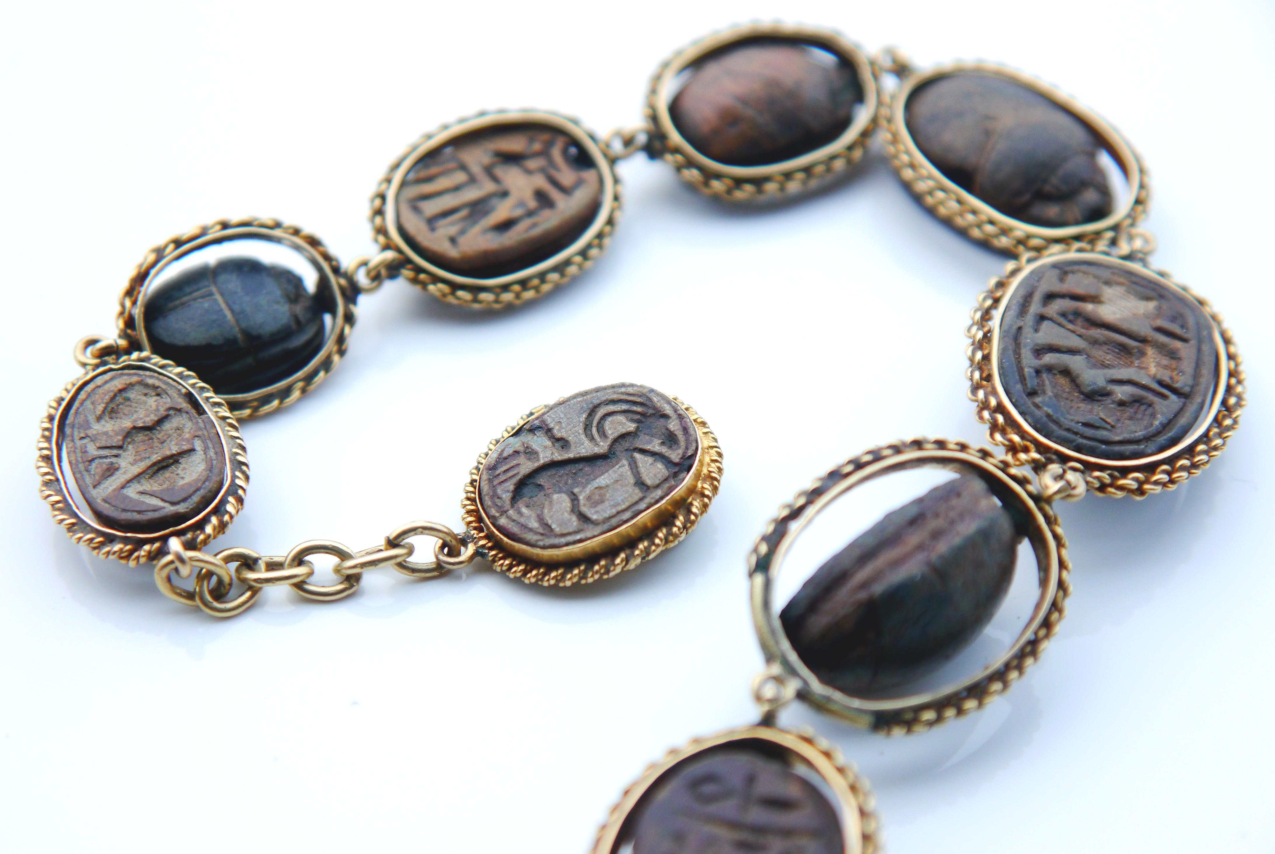 1786 -1567 BC Hyksos Skarabäus Ägyptische Revival Halskette 18K Gold /37,5cm/51gr im Angebot 9