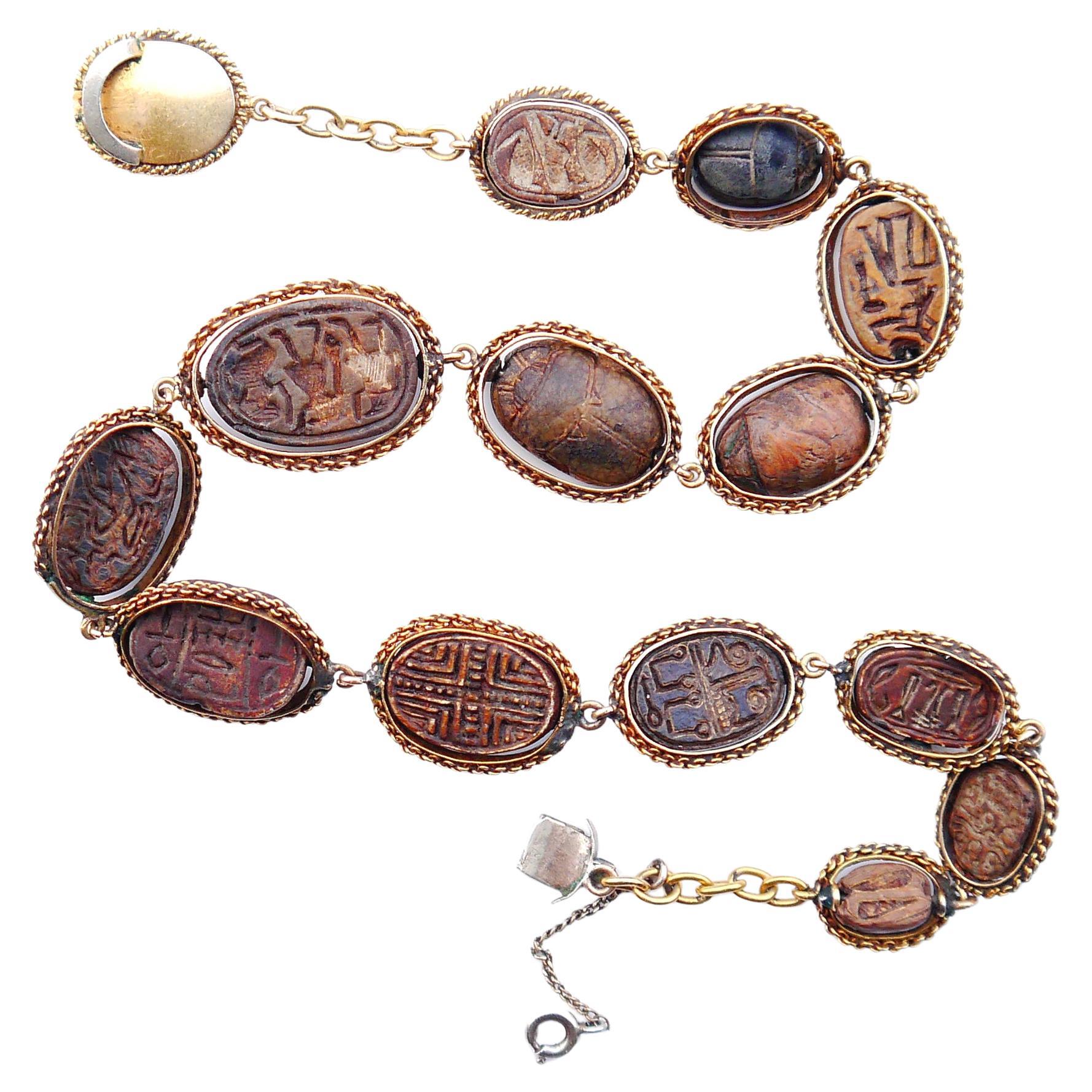 1786 -1567 BC Hyksos Skarabäus Ägyptische Revival Halskette 18K Gold /37,5cm/51gr im Angebot
