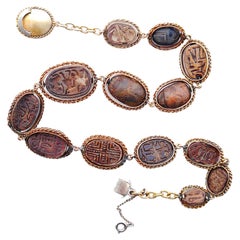 1786 -1567 BC Hyksos Scarabs Egyptian Revival Necklace 18K Gold /37.5cm/51gr