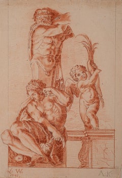 1786 Pair of Red Chalk Drawings After Carracci by Ludwig Weiß, Munich Academy