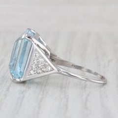 17.86ctw Aquamarine Diamond Ring 14k White Gold Cocktail Size 8.75