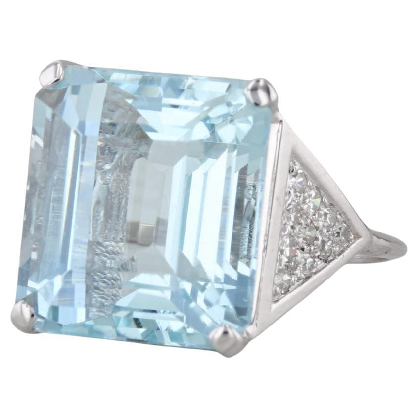 17,86ctw Aquamarin Diamant Ring 14k Weißgold Cocktail Größe 8,75