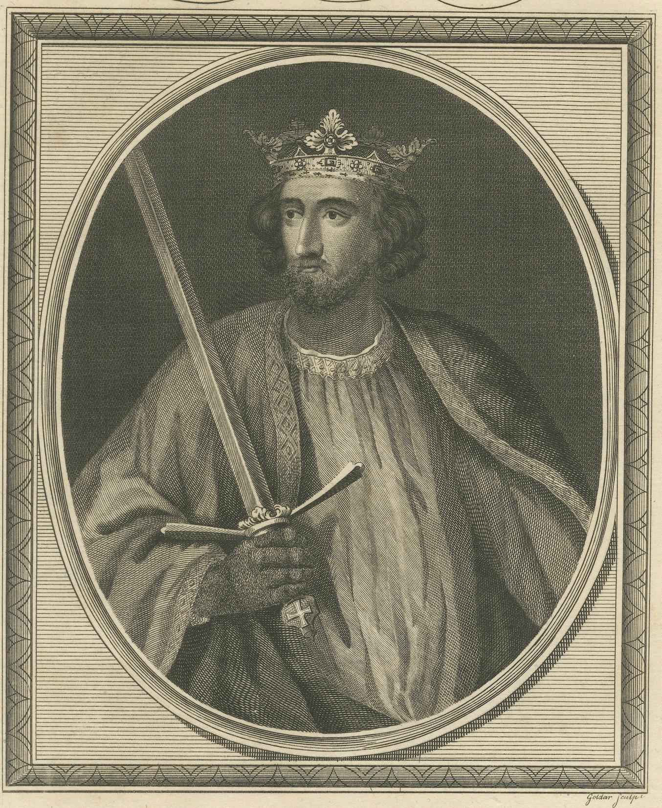 1787 Engraved Portrait of King Edward I - Hammer of the Scots In Good Condition For Sale In Langweer, NL