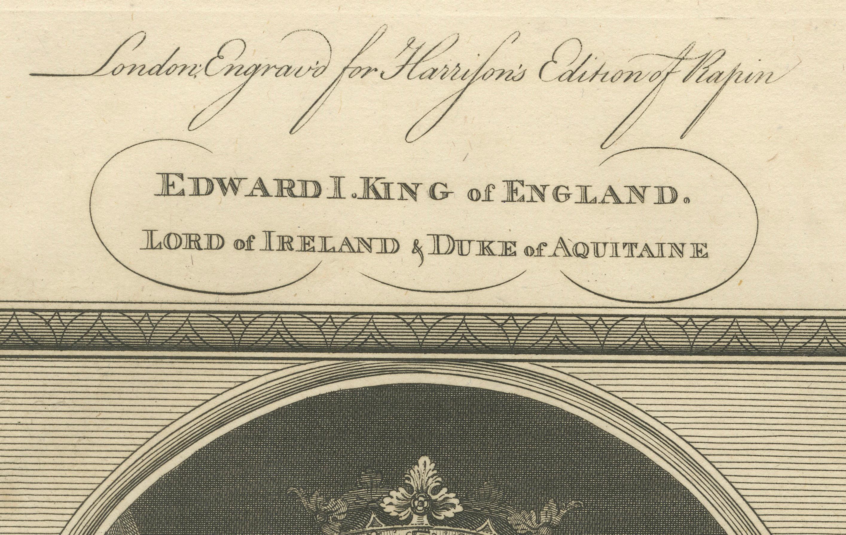 Late 18th Century 1787 Engraved Portrait of King Edward I - Hammer of the Scots For Sale