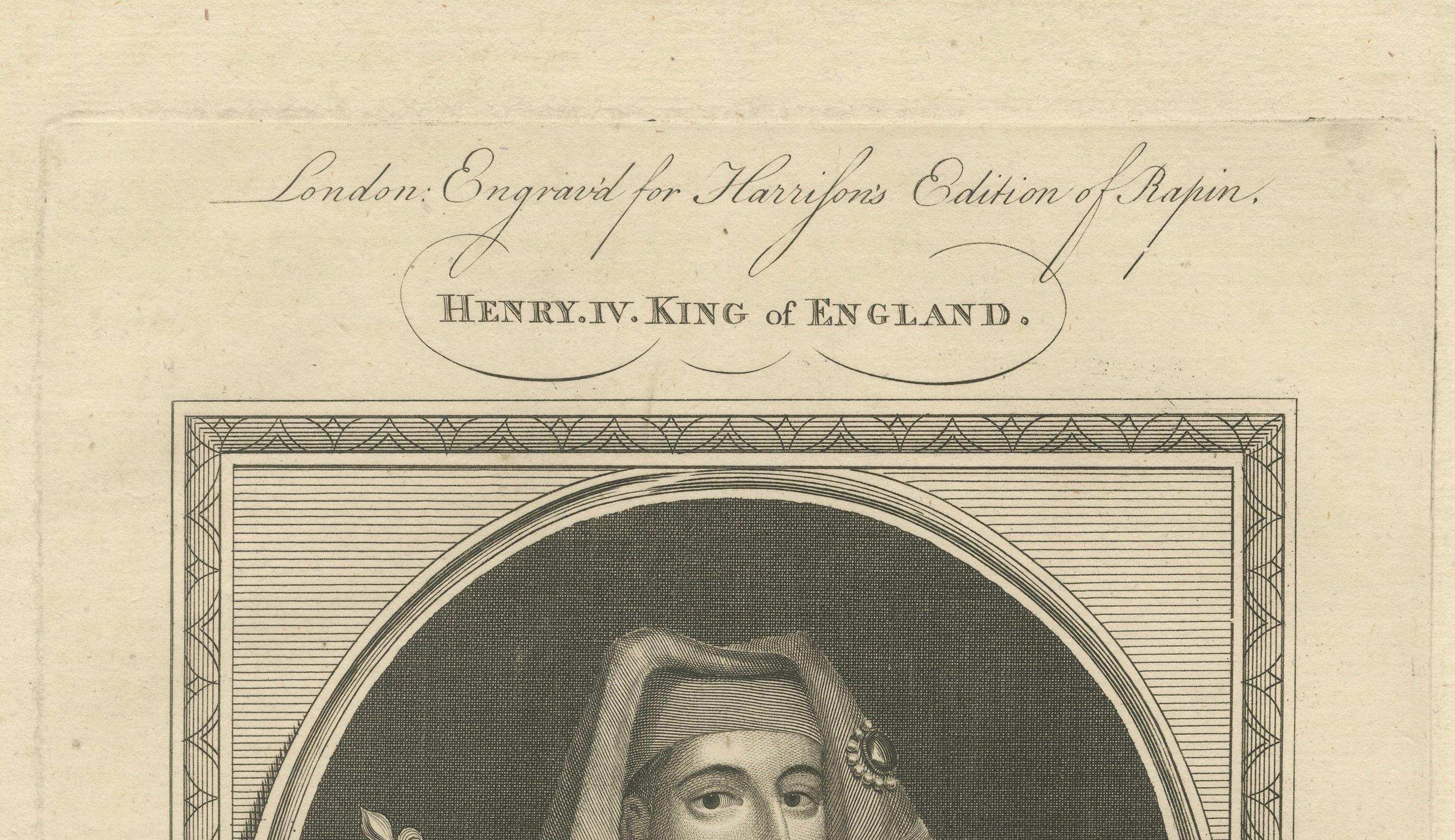 1787 Engraved Portrait of King Henry IV - Lancastrian Sovereign In Good Condition For Sale In Langweer, NL