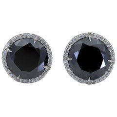 Boucles d'oreilles halo en diamant noir rond de 17,88 carats