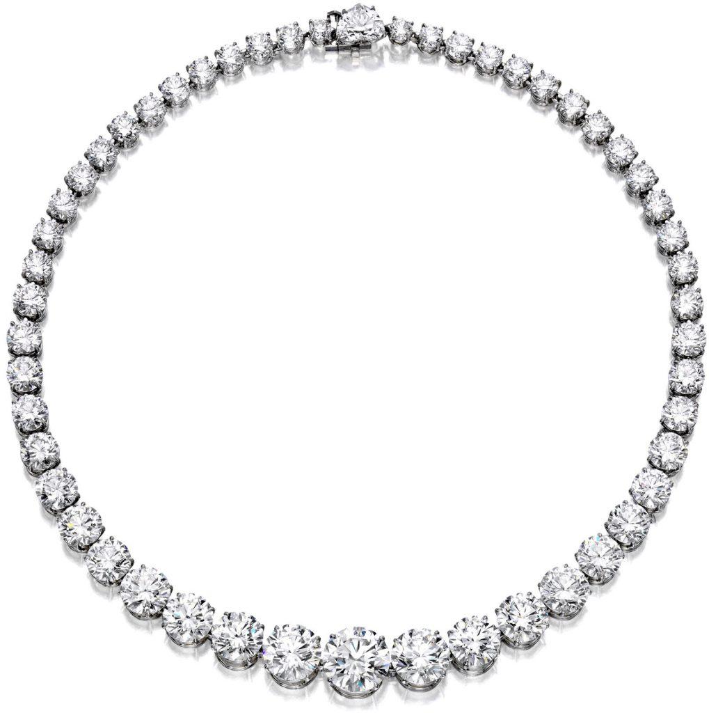 Modern 17.88 Carat Round Brilliant Cut Diamond Necklace Choker 18 Karat White Gold For Sale