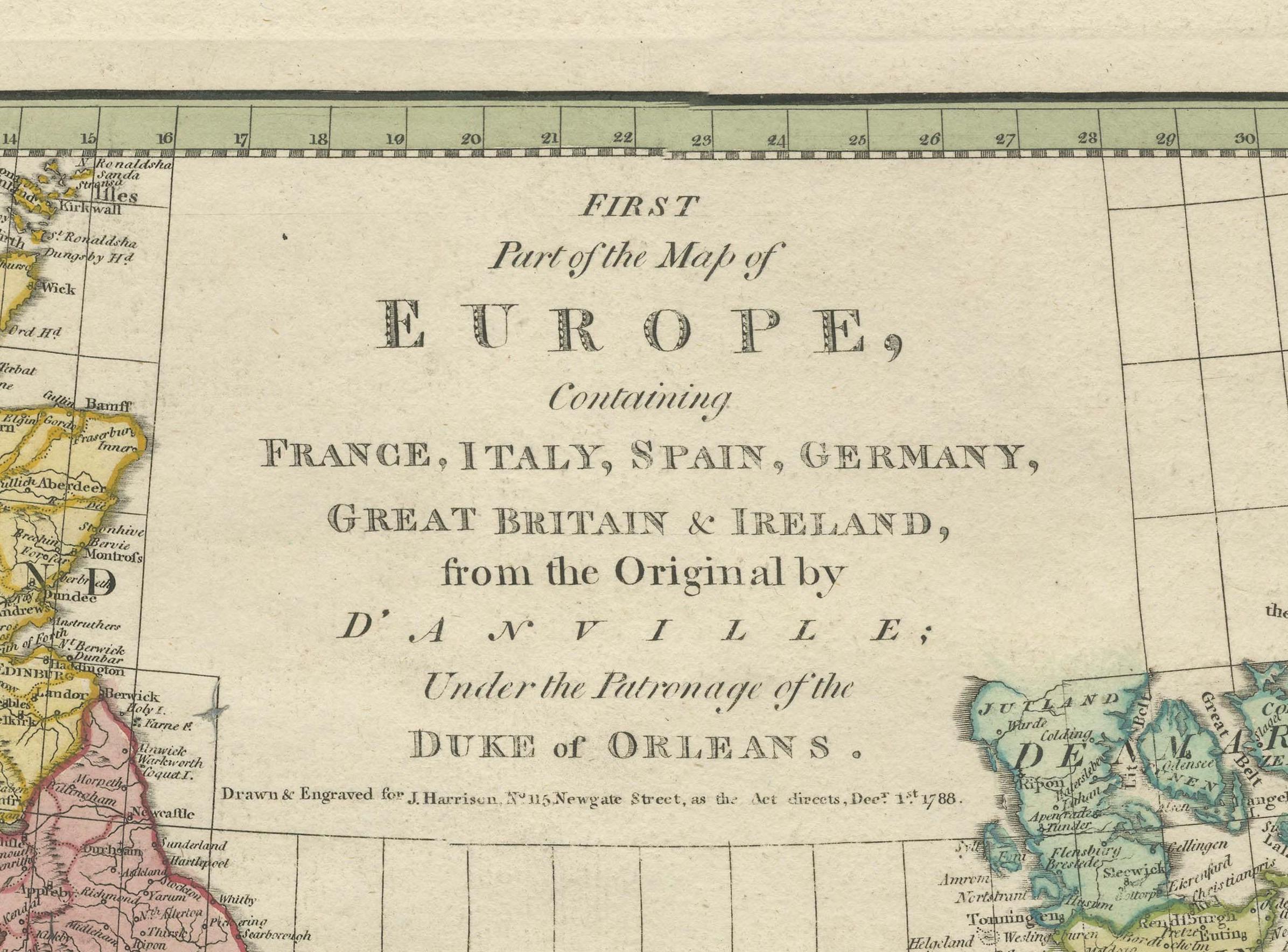 Mapa de Europa de 1788 - Francia, Italia, España, Alemania, Gran Bretaña e Irlanda en venta 2