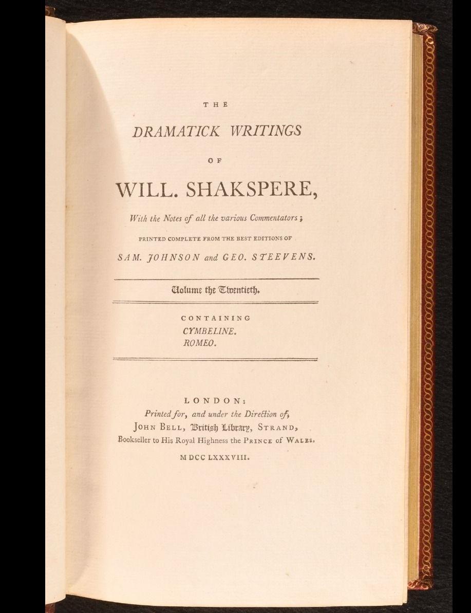 A beautiful and scarce 'Bell's Edition of Shakespeare', the vanishingly scarce large paper variant, illustrated with engraved plates.

The very scarce complete twenty volume set. A large paper edition, uniformly bound in full morocco.

In 1785, John
