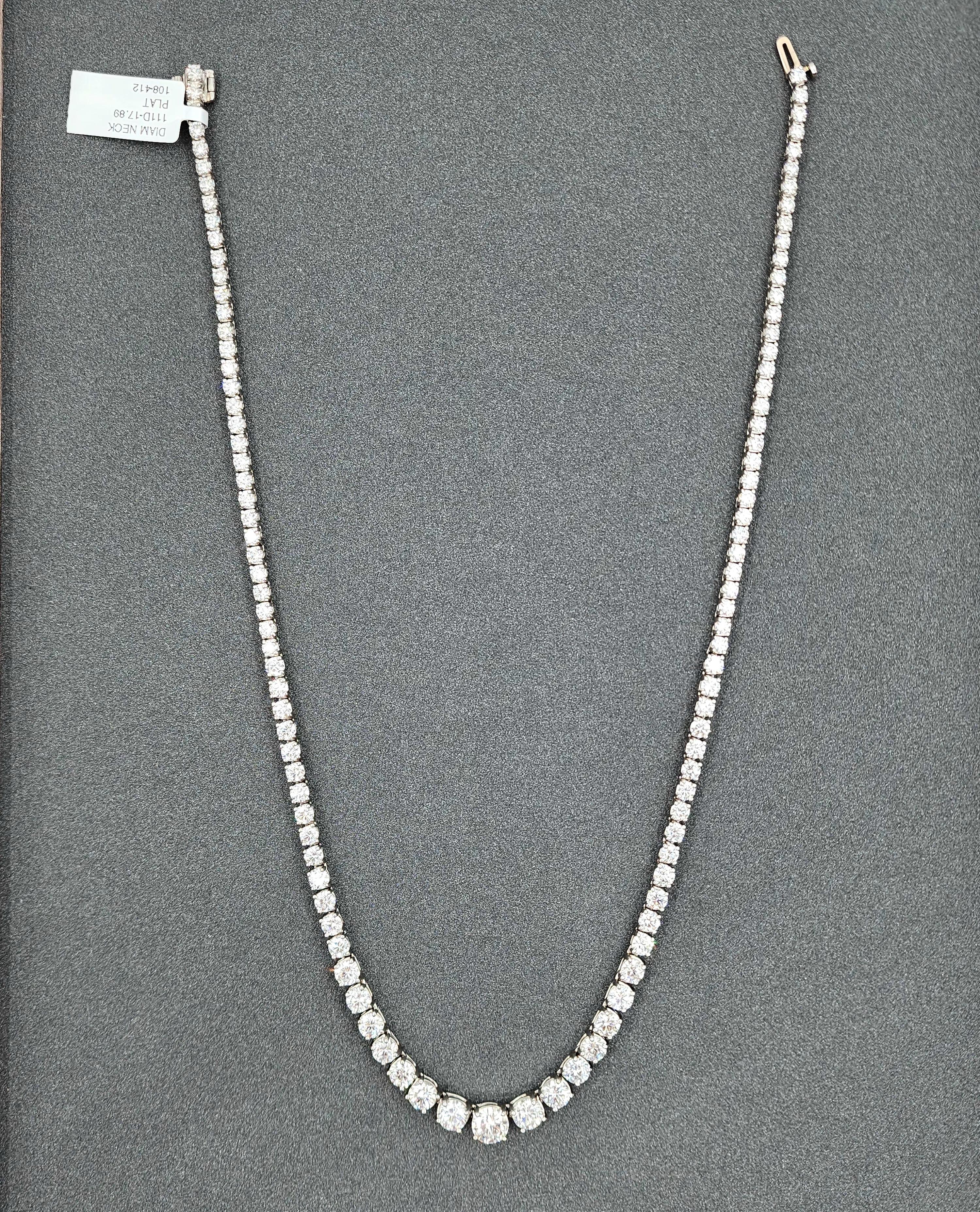 Round Cut 17.89 ct Riviera Graduated Diamond Necklace