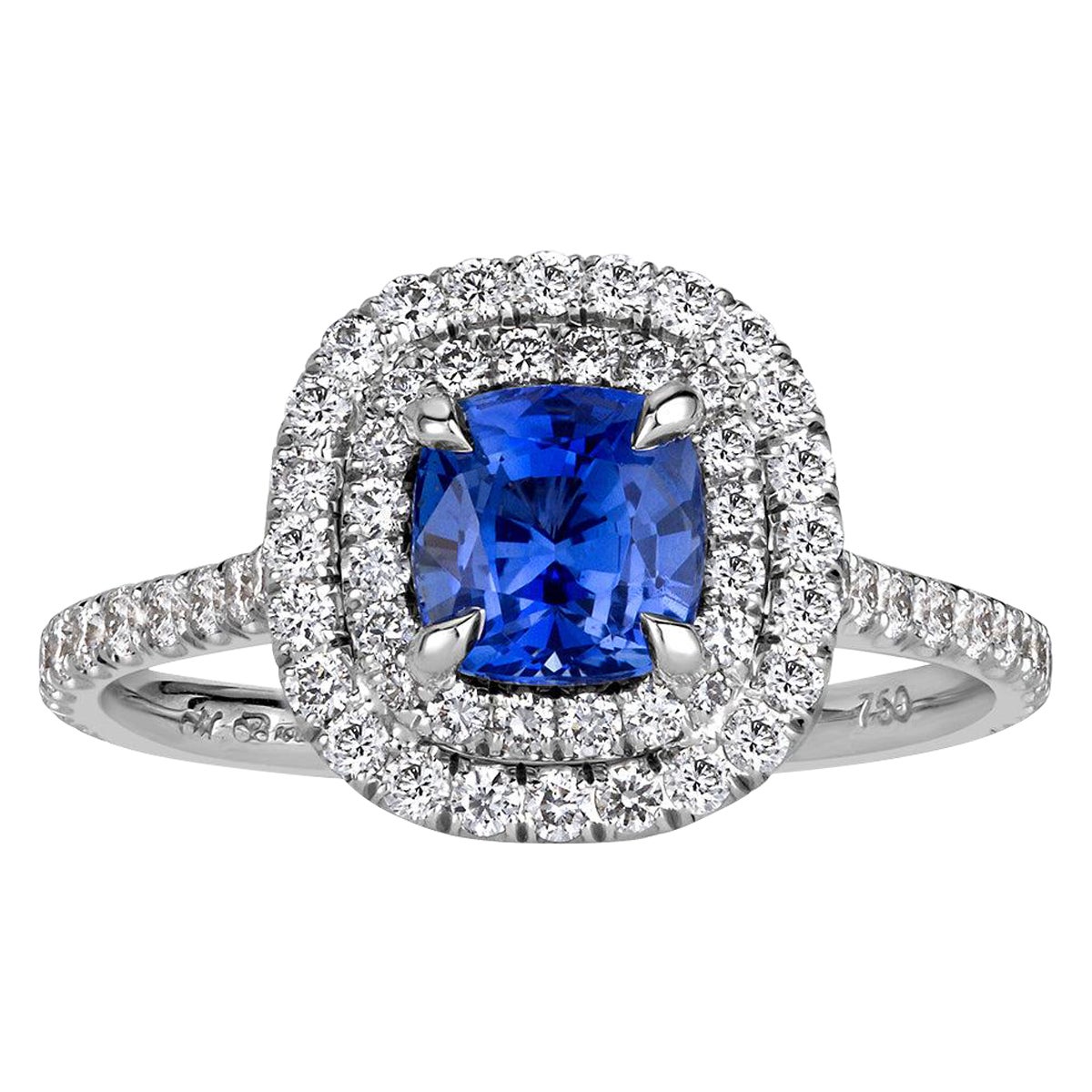 1.78ct Cushion Cut Sapphire and Diamond Engagement Ring For Sale