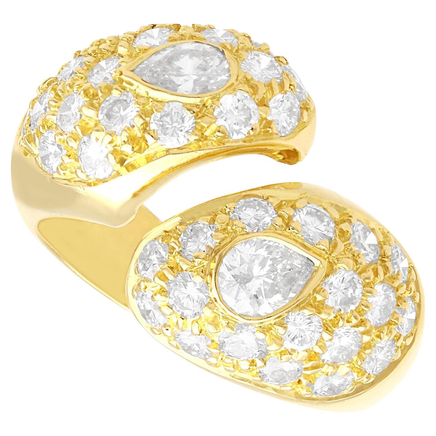 Bague serpent vintage en or jaune 18 carats et diamants de 1,78 carat en vente