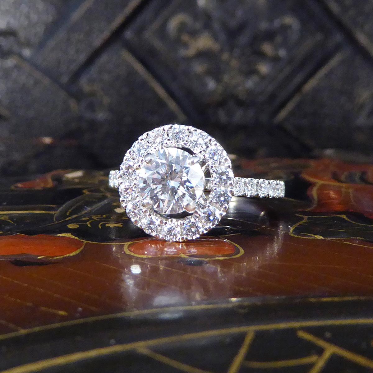 1.78ct Diamond Halo Cluster Ring in Platinum For Sale 2