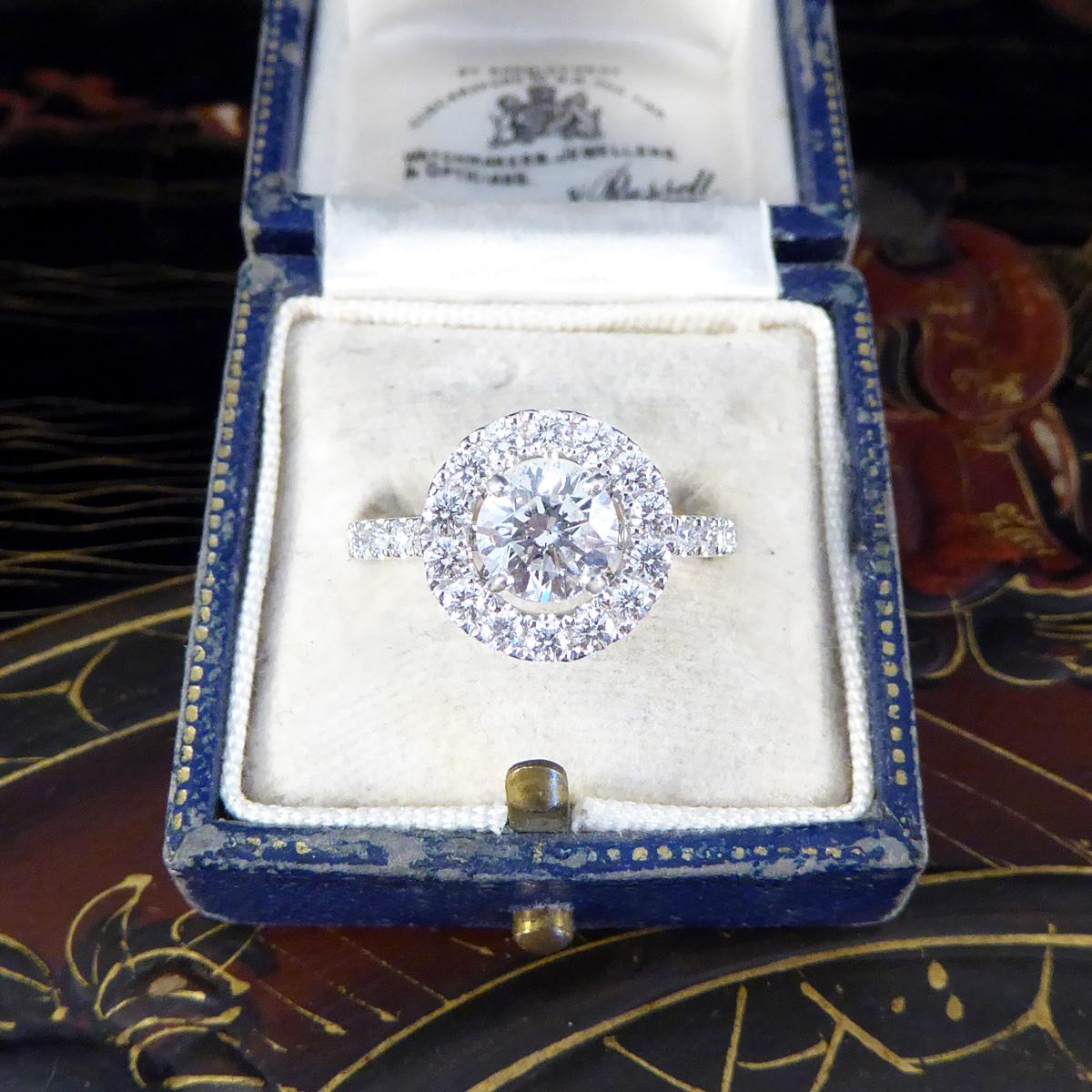 1.78ct Diamond Halo Cluster Ring in Platinum For Sale 3