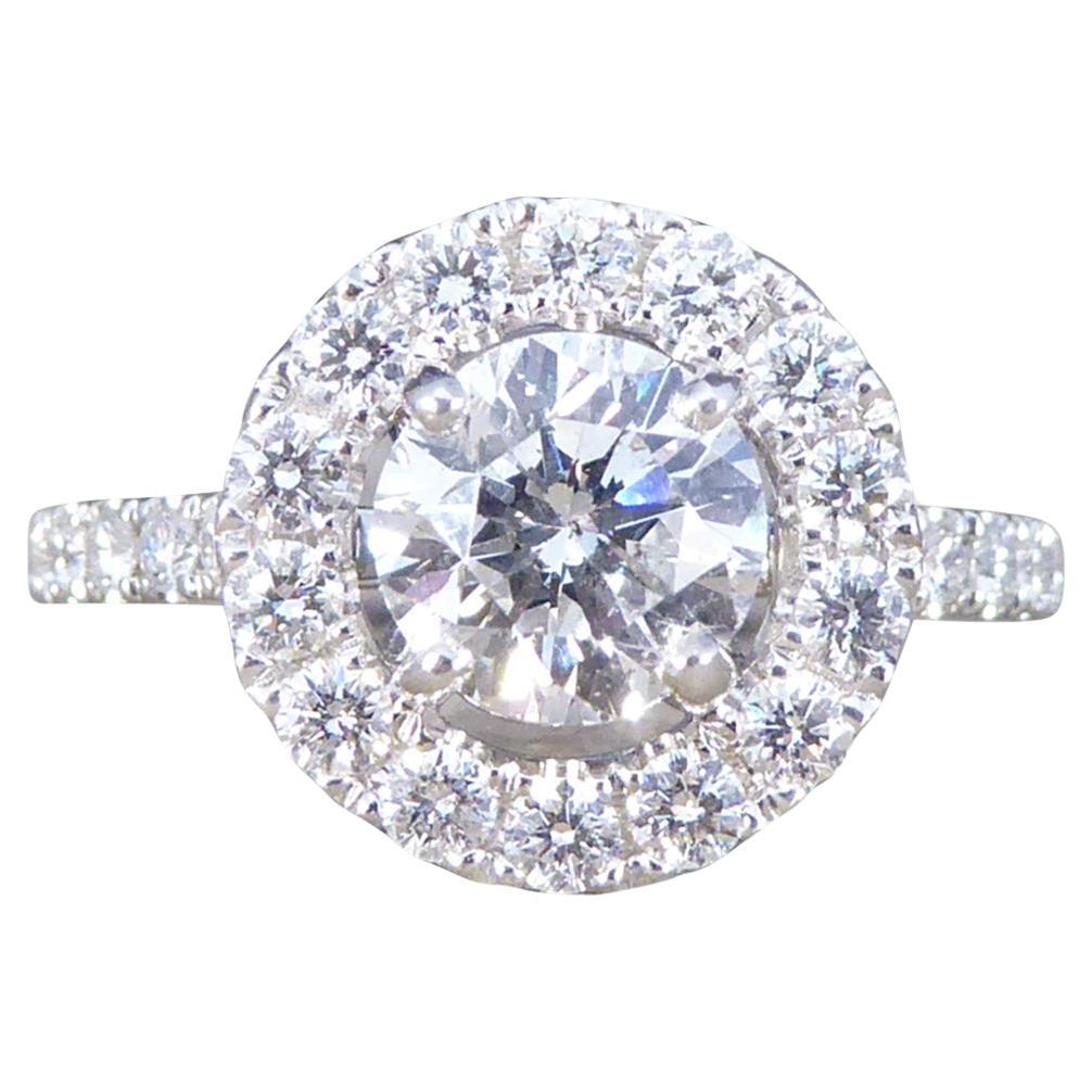 1.78ct Diamond Halo Cluster Ring in Platinum For Sale
